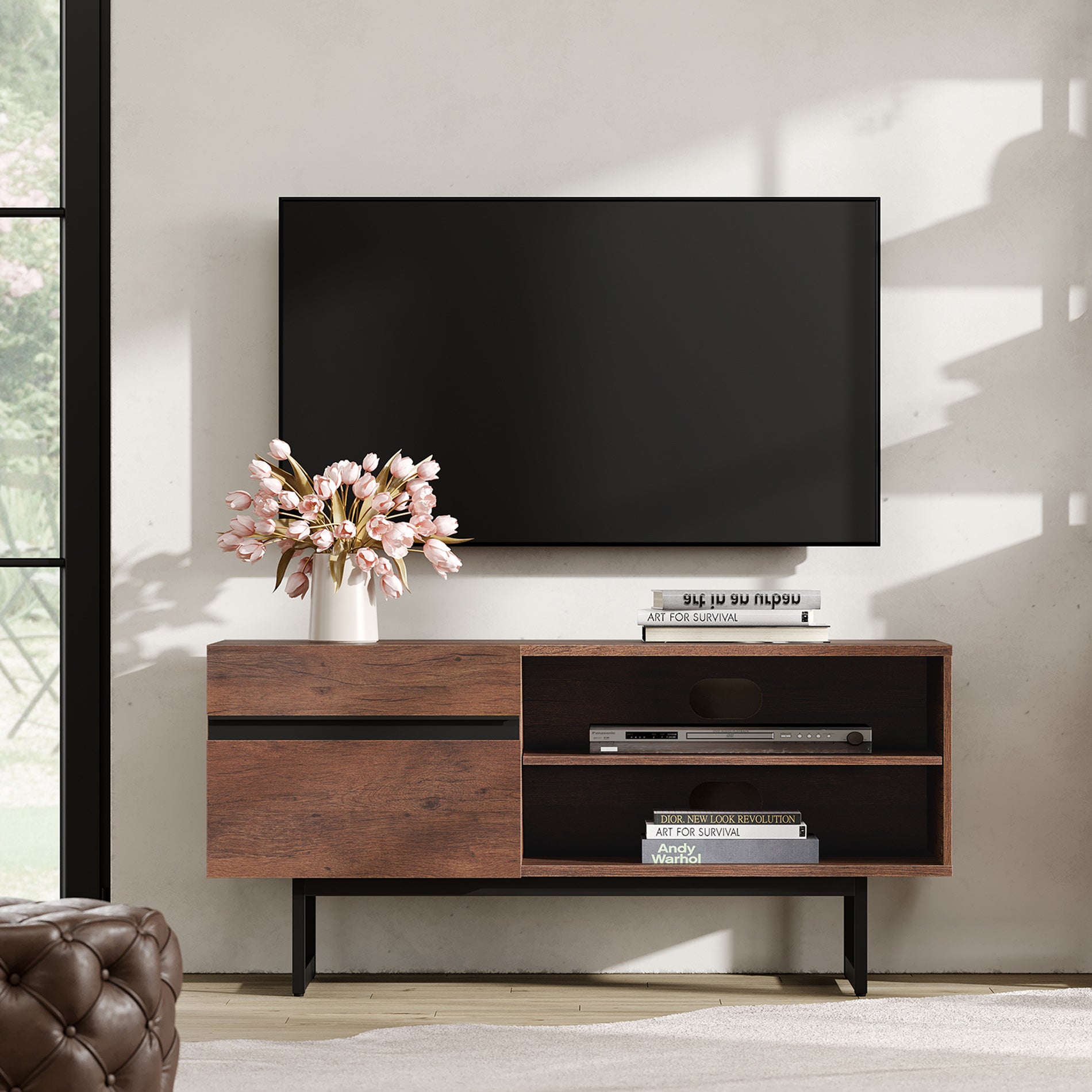 WAMPAT Modern TV Stand for up to 100 inch 2 in 1 Entertainment Center TV Console with Storage Cabinets Media Console for Living Room