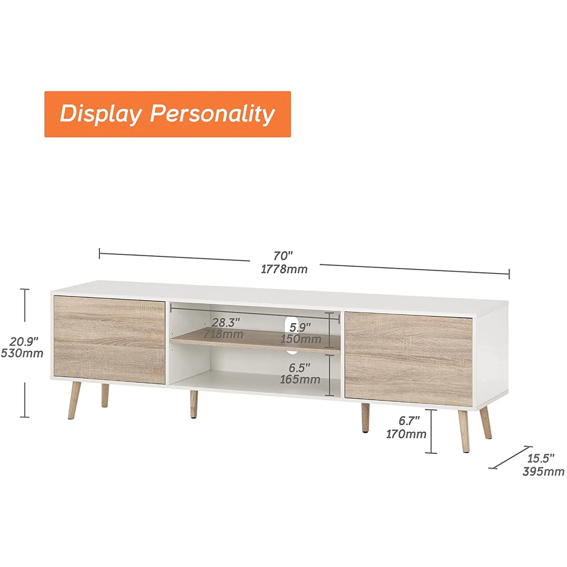 WAMPAT Mid Century Modern Wood TV Stand for 32-75 Inch TV, Home Entertainment Center TV Cabinet Unit, White & Oak