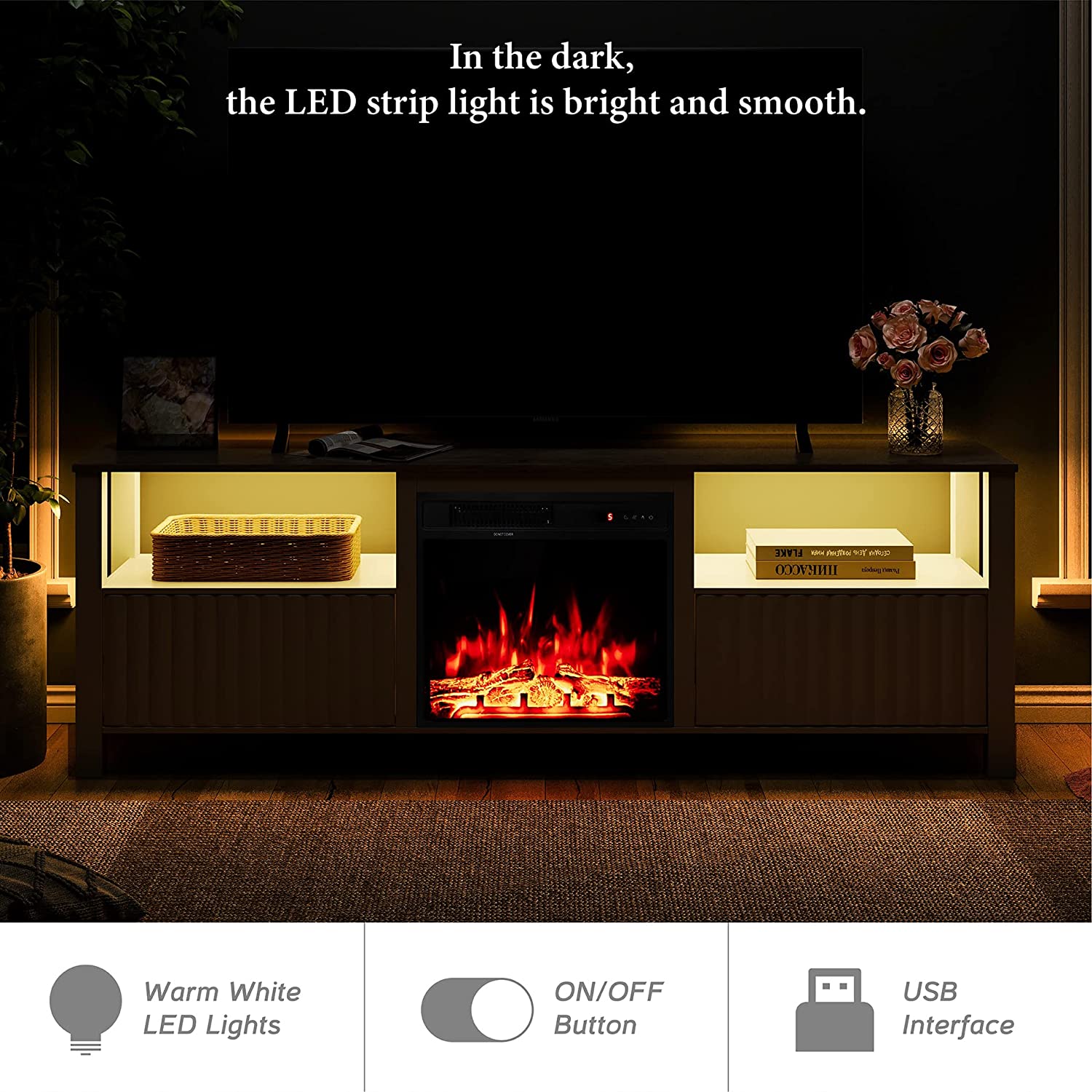 WAMPAT 70" Electric Fireplace TV Stand for 75 Inch TV, LED Farmhouse Wood TV Console Table for 80 70 65 Inch TV for Living Room, White