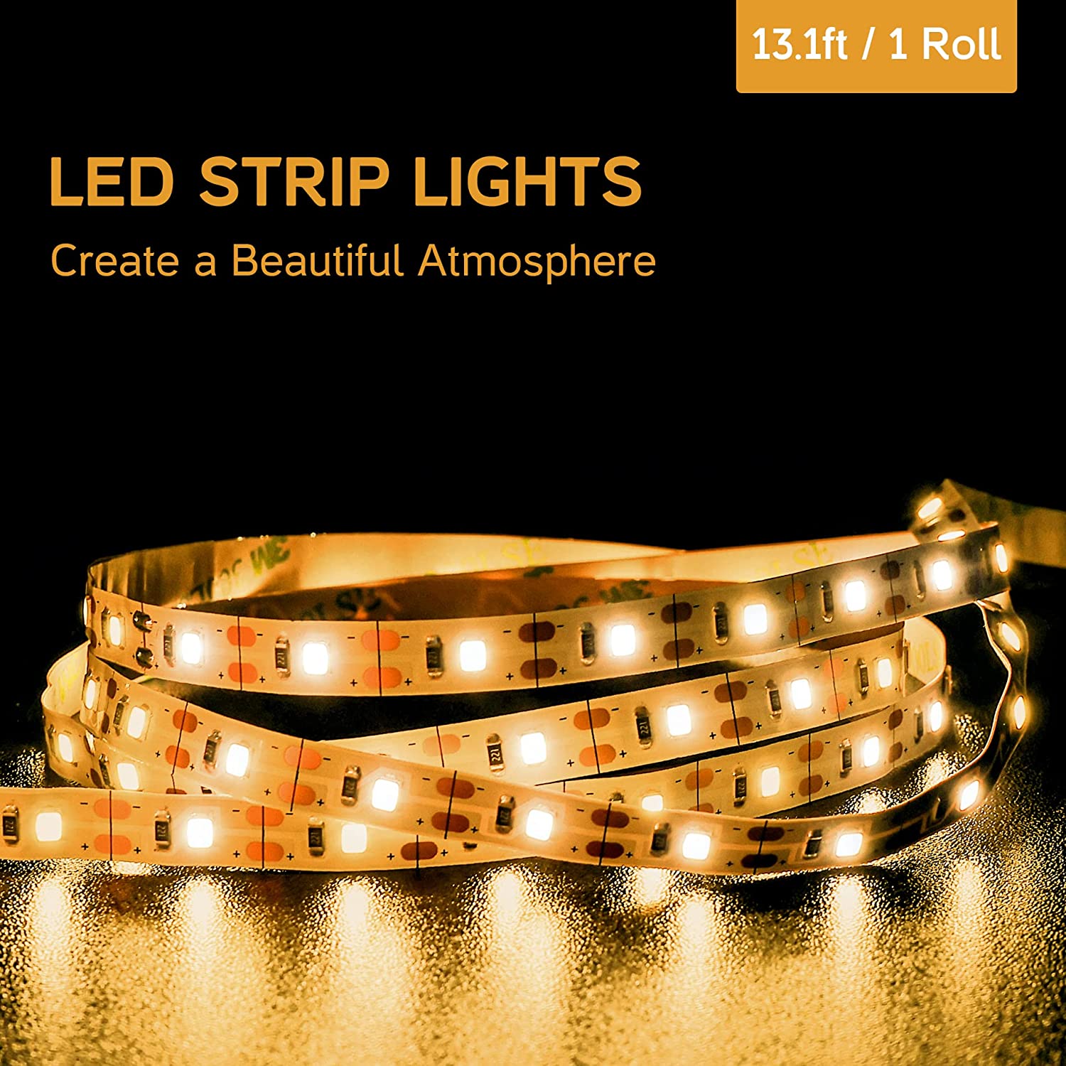 WAMPAT 60" Farmhouse Solid Wood TV Stand for 32-65 Inch TV, Sliding Barn Door Entertainment Center with Yellow LED, White