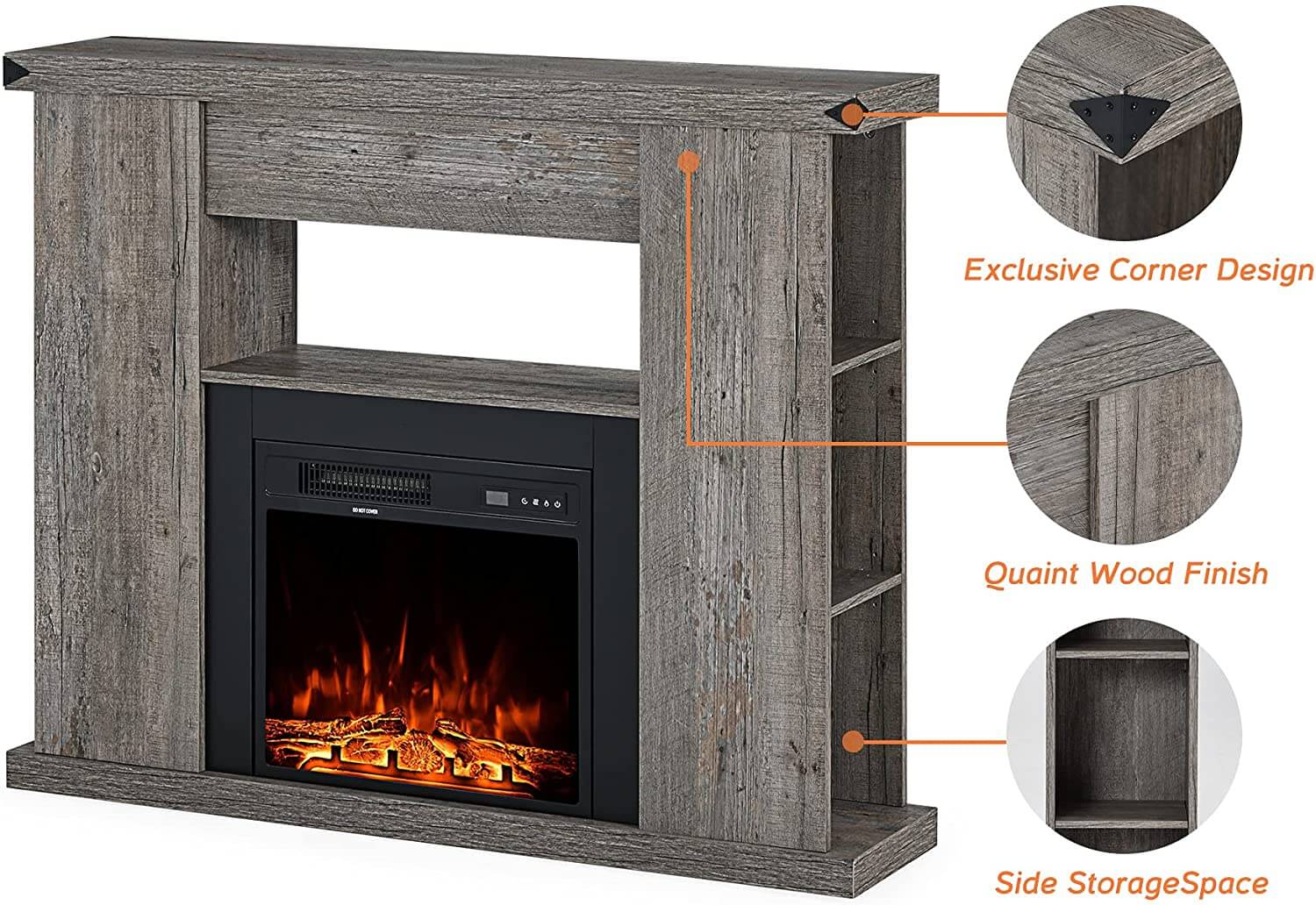 WAMPAT 47" Electric Fireplace with Mantel, Fire Place TV Stand Heater Entertainment Center, Grey