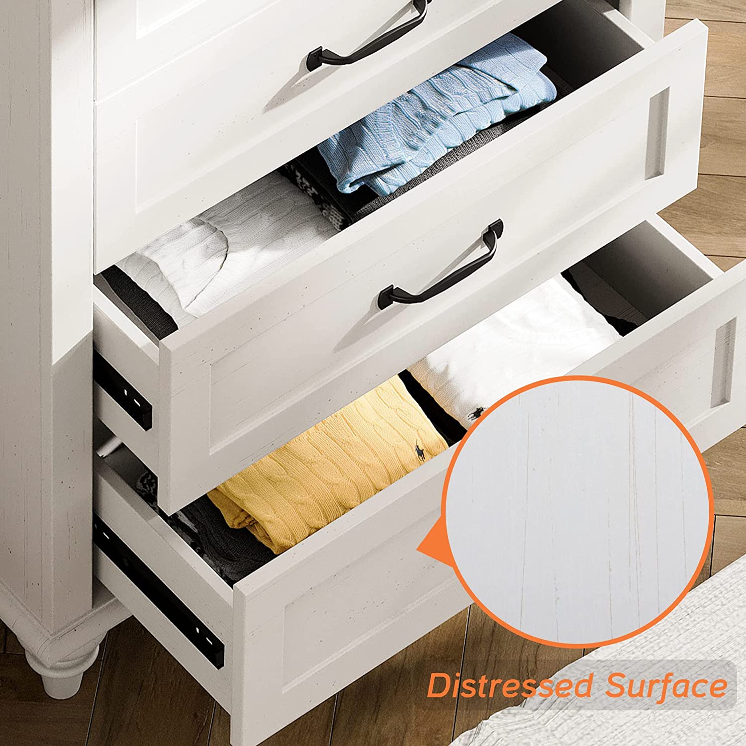 WAMPAT 27" Small Dresser for Bedroom with 5 Drawers, Tall Kids Dressers for Small Space, White