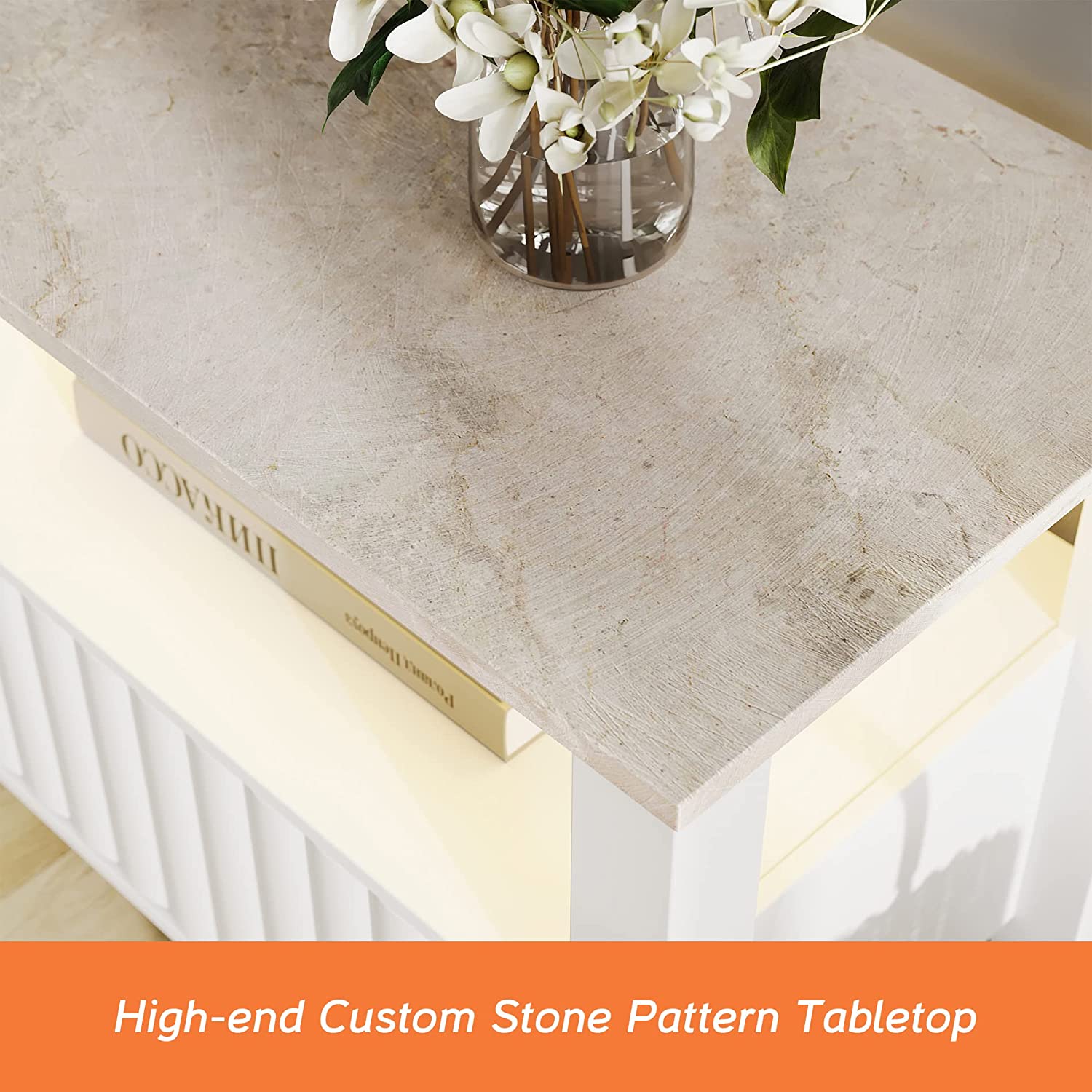 WAMPAT 70" Electric Fireplace TV Stand for 75 Inch TV, LED Farmhouse Wood TV Console Table for 80 70 65 Inch TV for Living Room, White