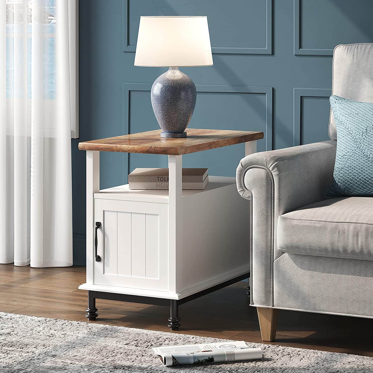 WAMPAT 24" Farmhouse Nightstand, Premium Wood Accent End Side Table, White