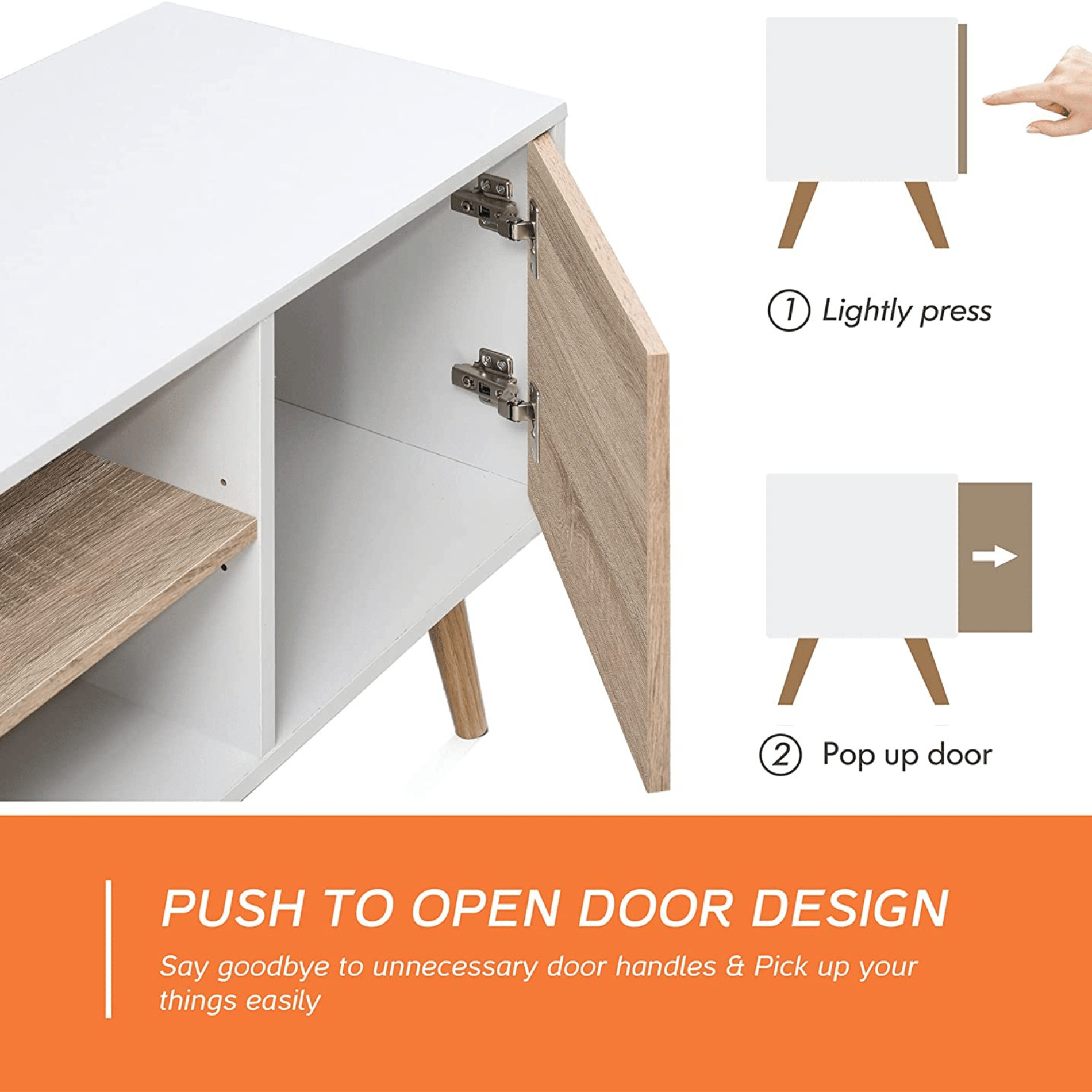 WAMPAT 53" Mid Century Modern Wood TV Stand for 32-60 Inch TV, Home Entertainment Center TV Cabinet Unit with Blue LED, White & Oak