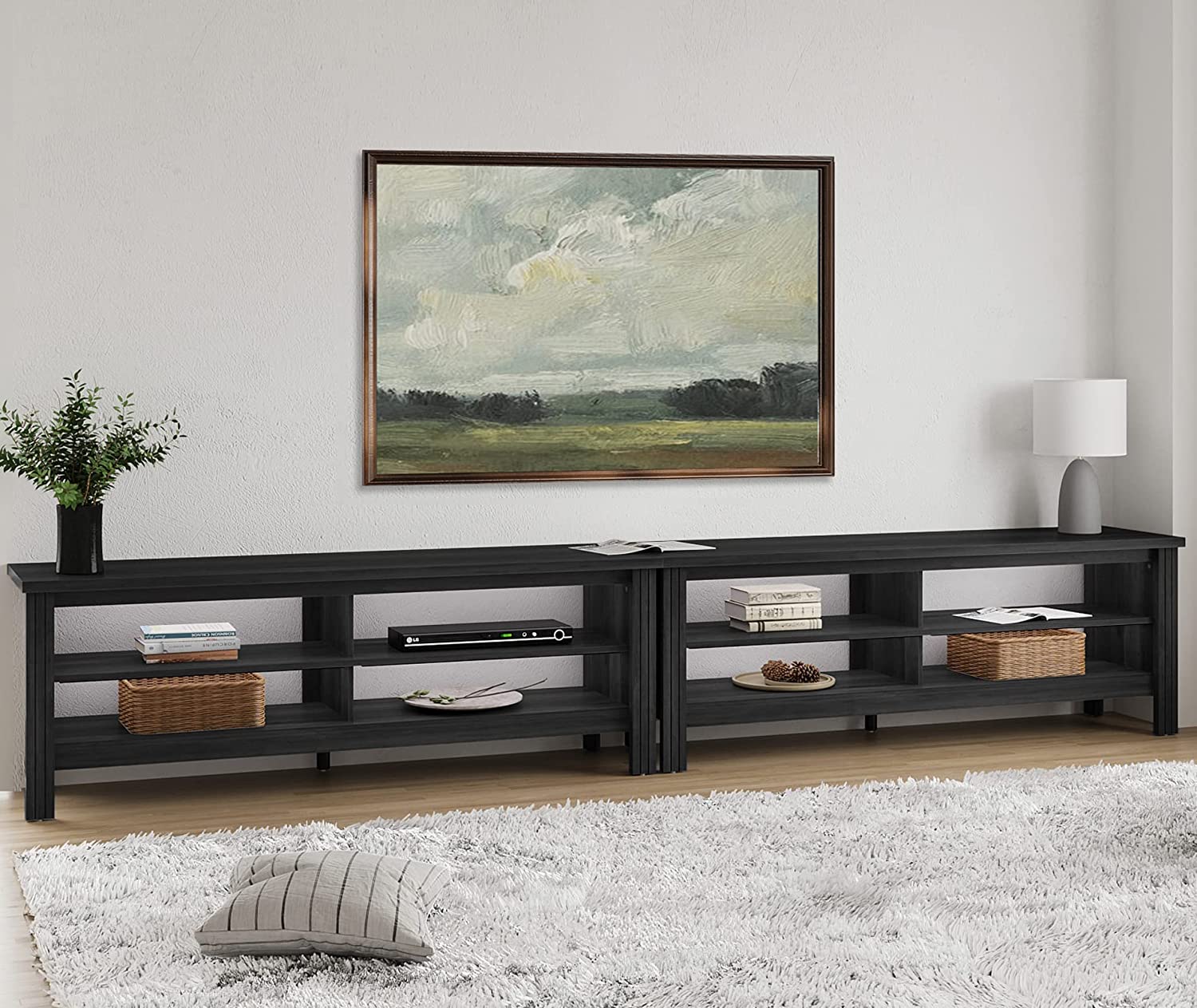 WAMPAT 118" TV Stand for 80 85 90 100 Inch TV, Entertainment Center for Living Room Bedroom, Black