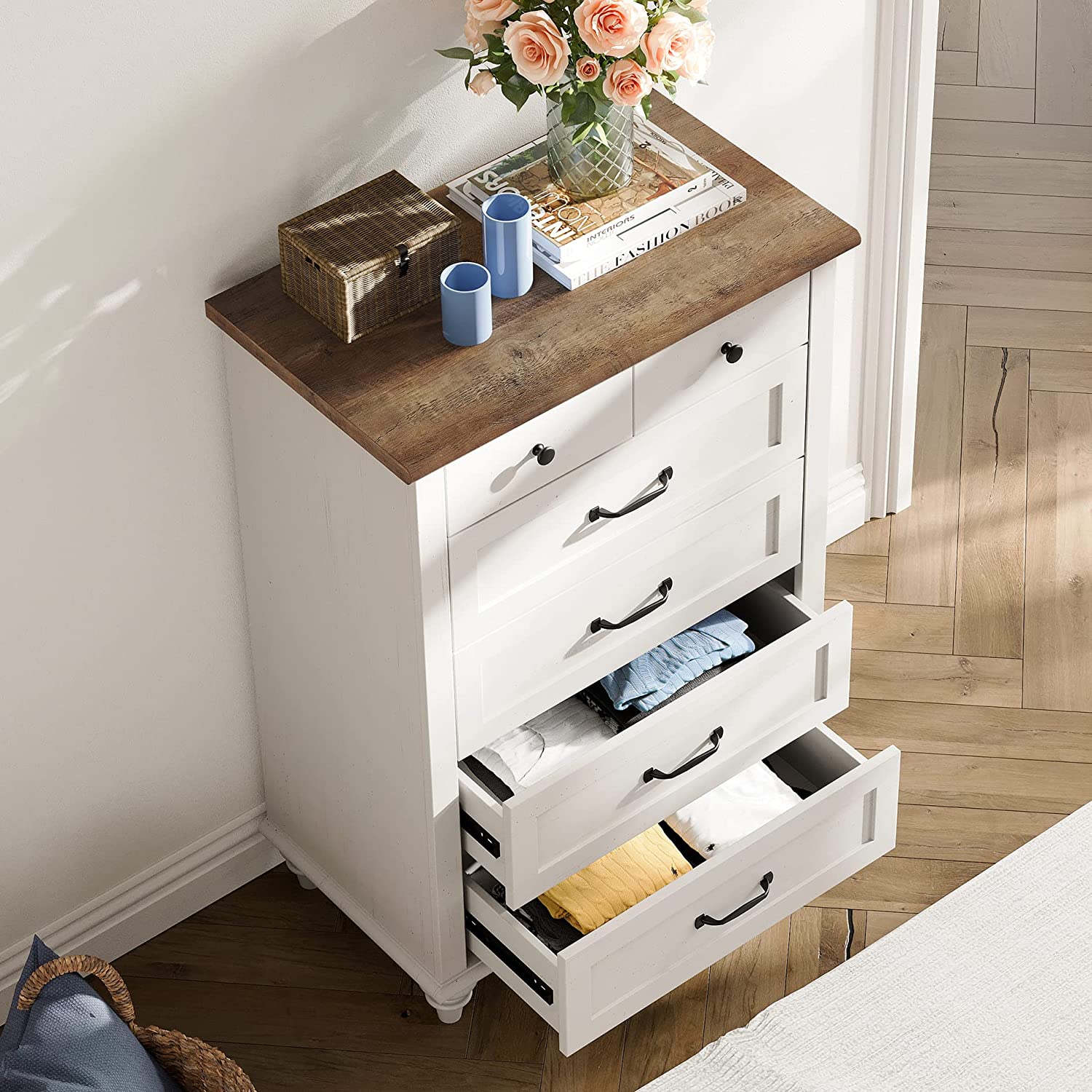 WAMPAT 27" Small Dresser for Bedroom with 5 Drawers, Tall Kids Dressers for Small Space, White