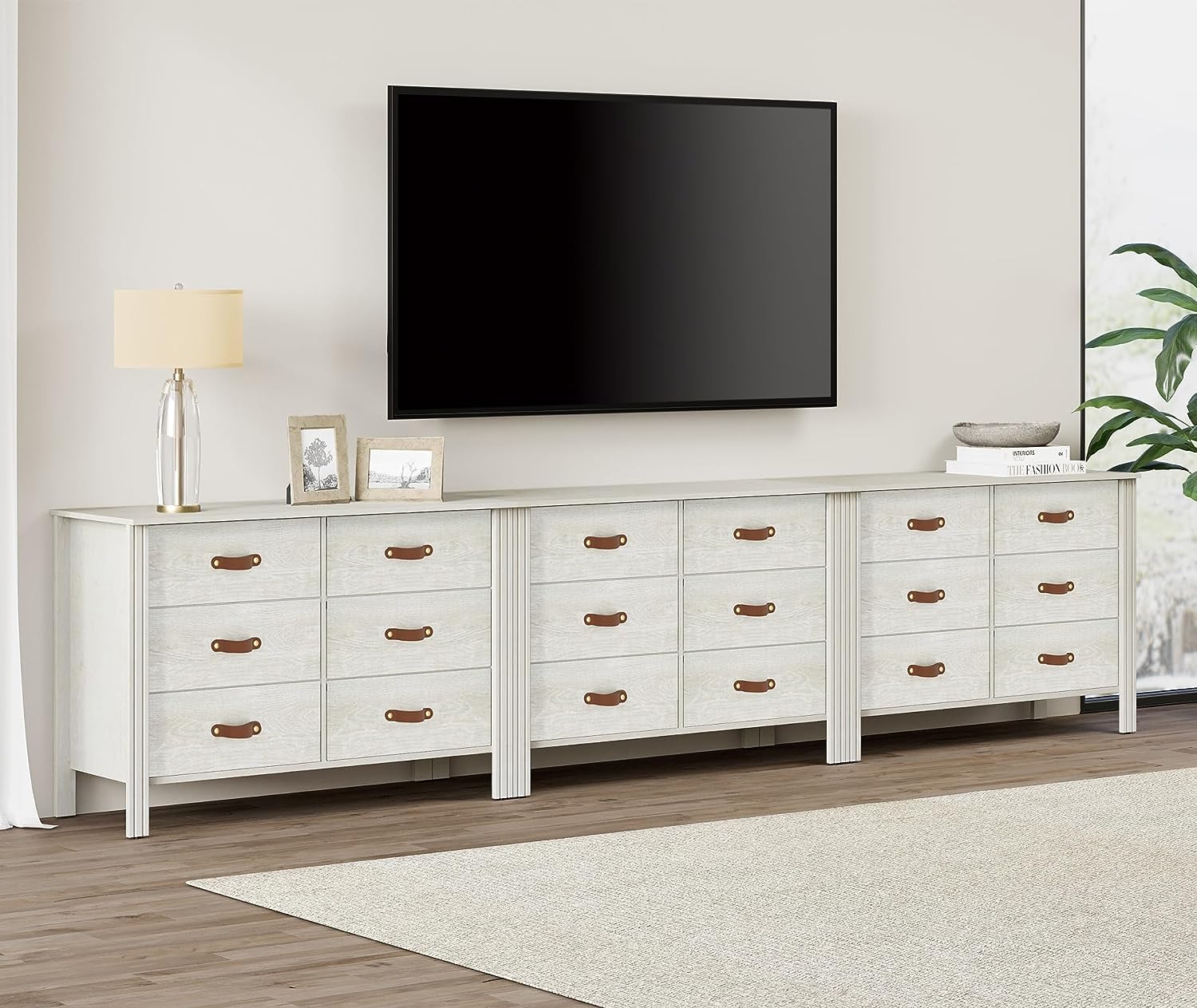 WAMPAT Dresser TV Stand, Wood Entertainment Center with 6 Fabric Drawers, Chest of Drawers for Living Room, Bedroom, Hallway