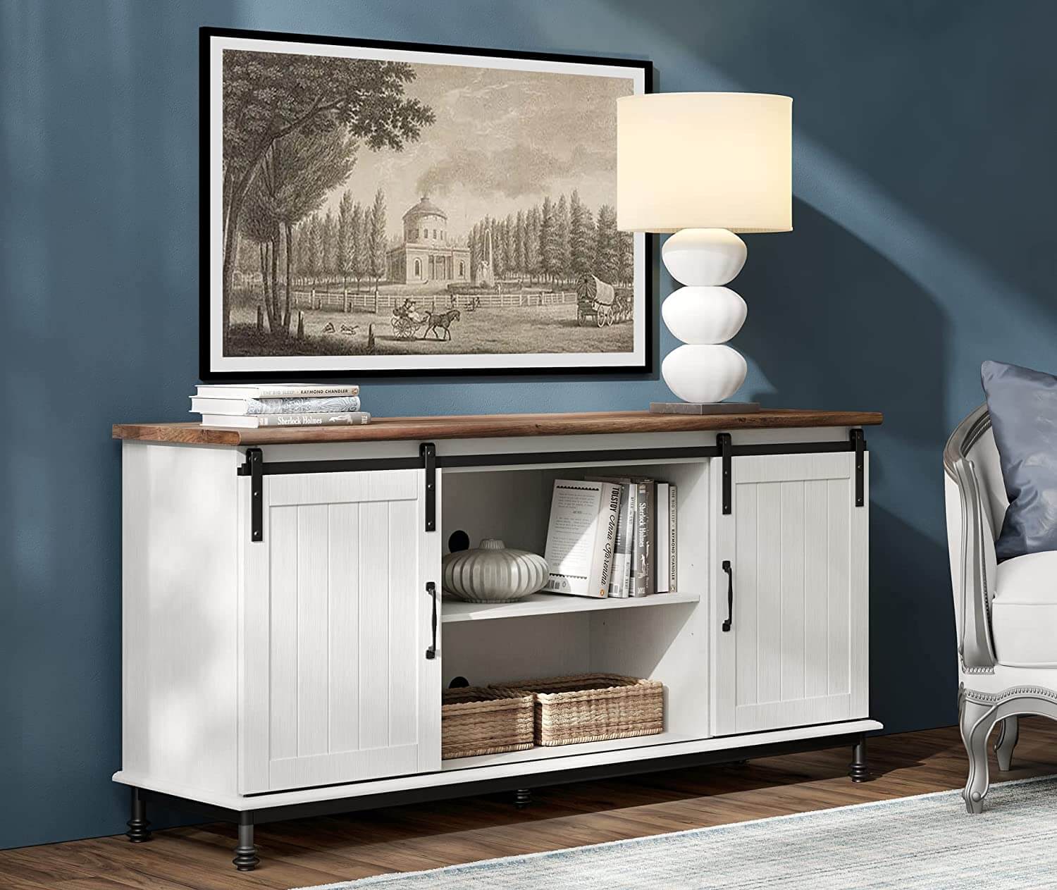 WAMPAT 58” Farmhouse TV Stand for TVs Up to 65 Inch, White