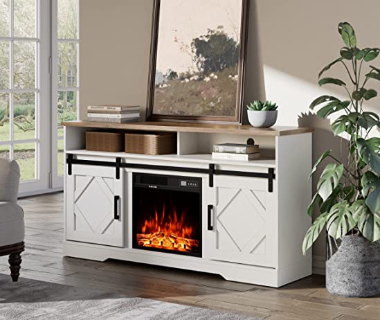 WAMPAT 59" Electric Fireplace TV Stand for TVs Up to 65 Inch, White