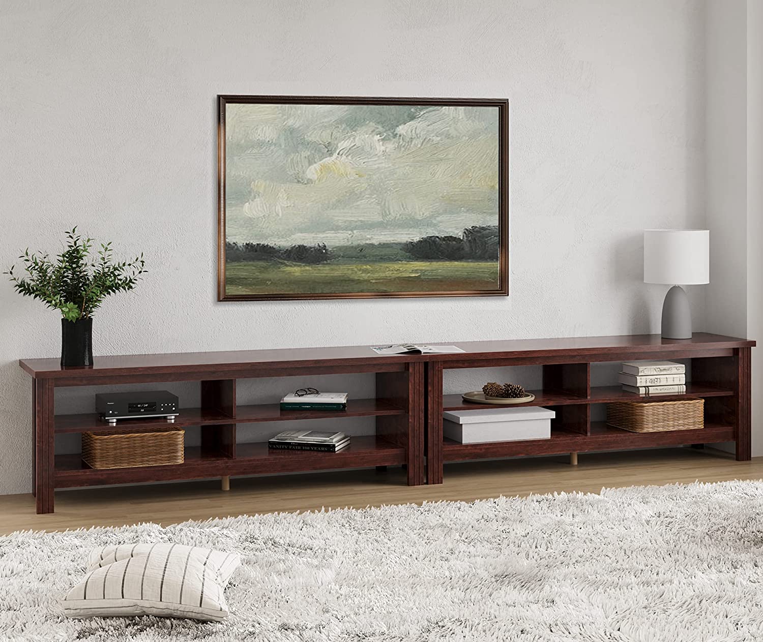 WAMPAT 118" TV Stand for 80 85 90 100 Inch TV, Entertainment Center for Living Room Bedroom, Brown