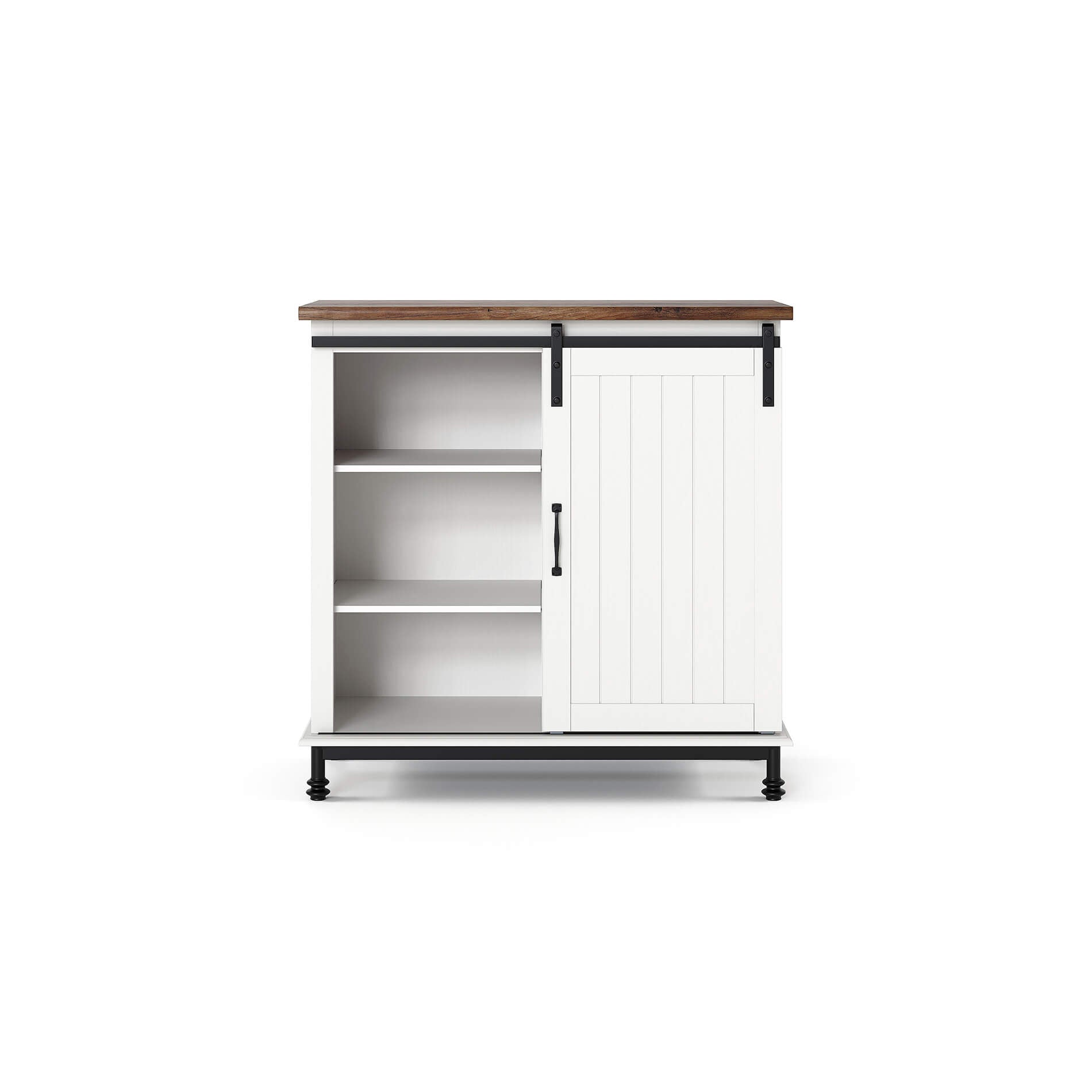 WAMPAT 35" Rustic Farmhouse Sliding Barn Door Accent Cabinet Coffee Bar Buffet Entryway Storage Table, White