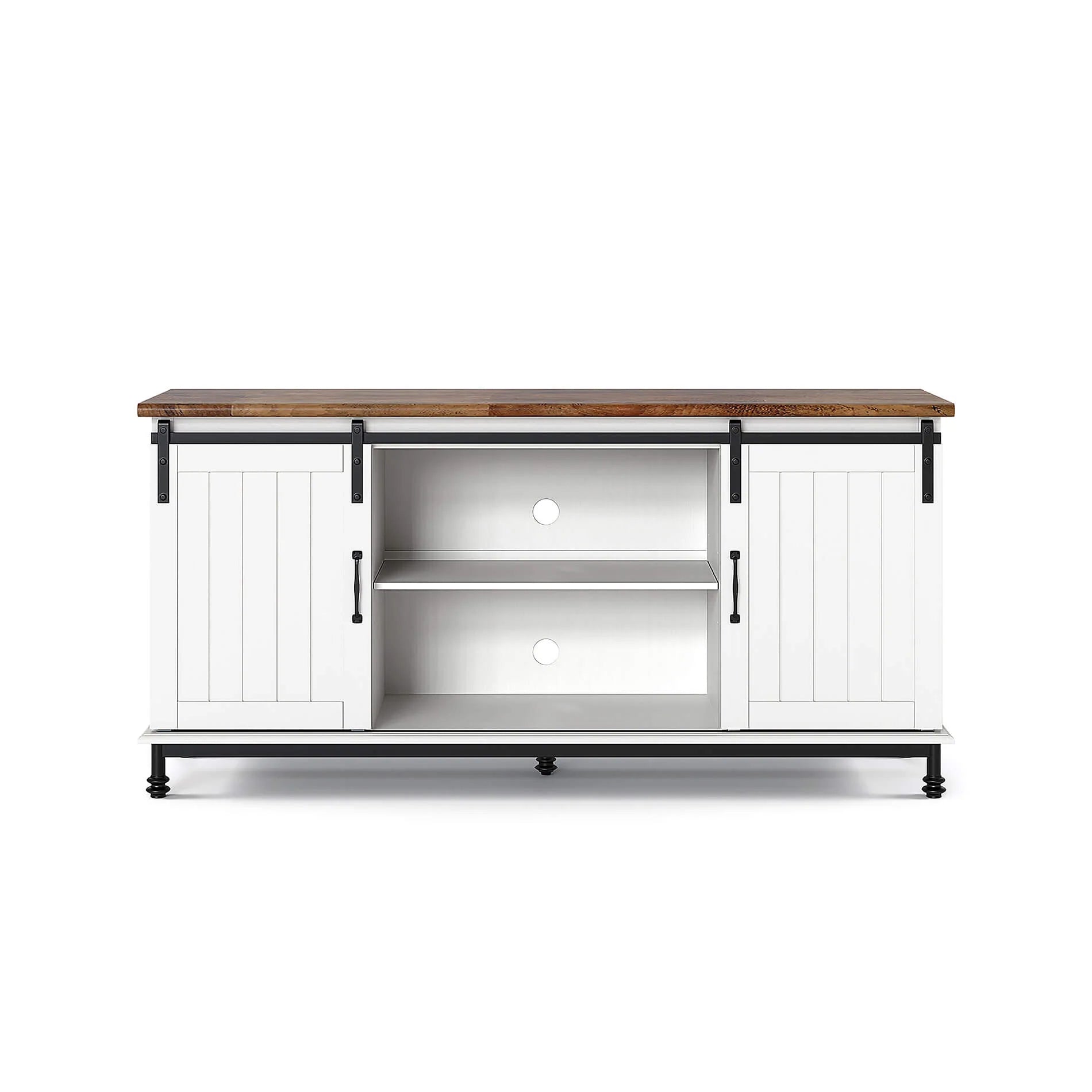 WAMPAT 58" Farmhouse TV Stand for 32-65 Inch TV, Sliding Barn Door Wood Media Entertainment Center, White