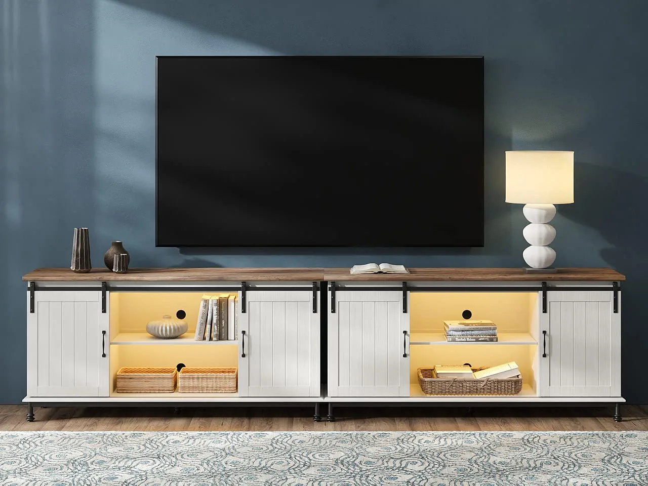 WAMPAT TV Stand for 110 Inch TV, White Entertainment Center for 90-110 inch TV Console Table Farmhouse Storage for Living Room