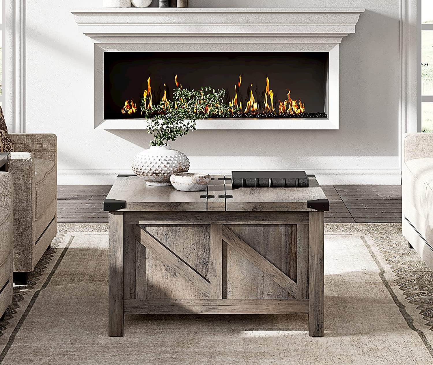 WAMPAT 30" Modern Farmhouse Coffee Table with Gas Struts Lift-Top, Grey