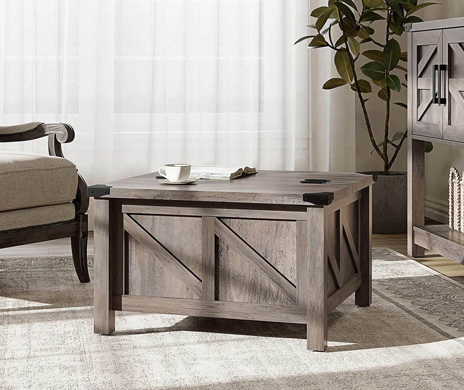 WAMPAT 30" Modern Farmhouse Coffee Table with Gas Struts Lift-Top, Grey
