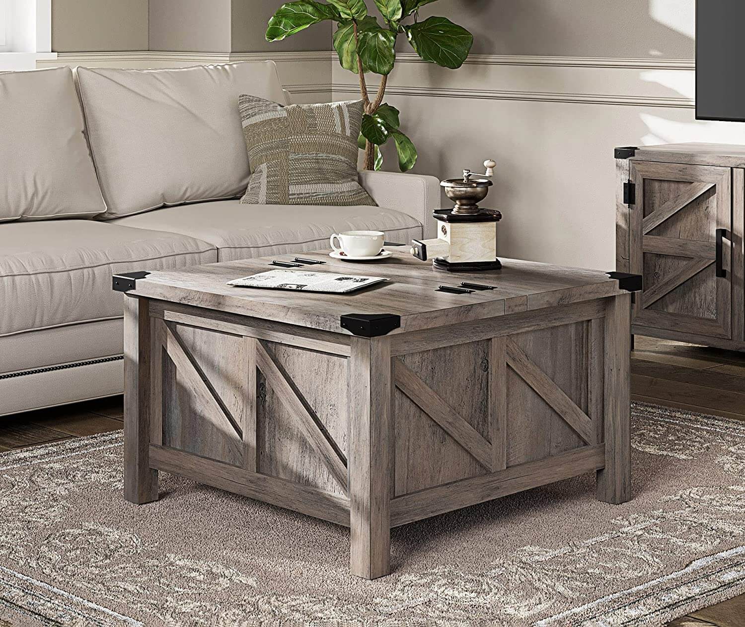 WAMPAT 30" Modern Farmhouse Coffee Table with Gas Struts Lift-Top, Grey