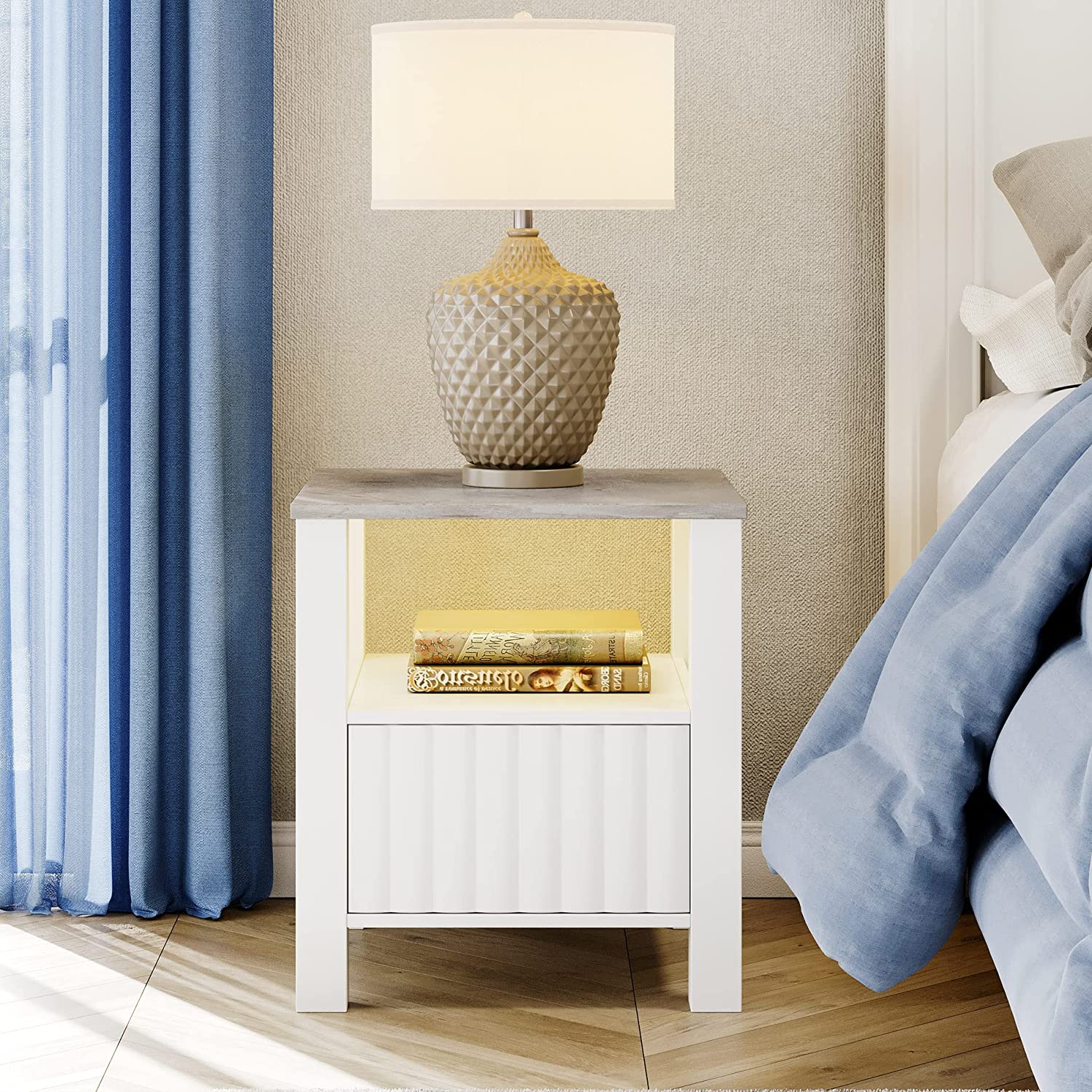 WAMPAT 17.6 White End Tables Wood Modern Night Stand Bedside Tables w