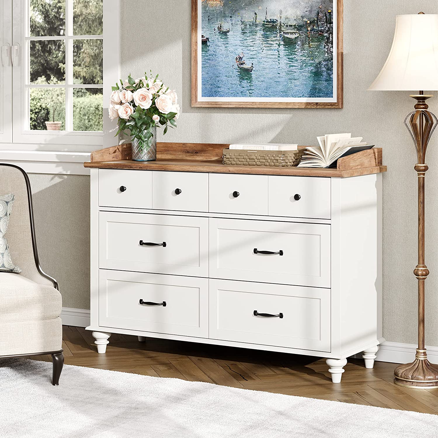 WAMPAT 47" Baby Dresser for Nursery with 6 Drawers, Changing Table for Baby, White