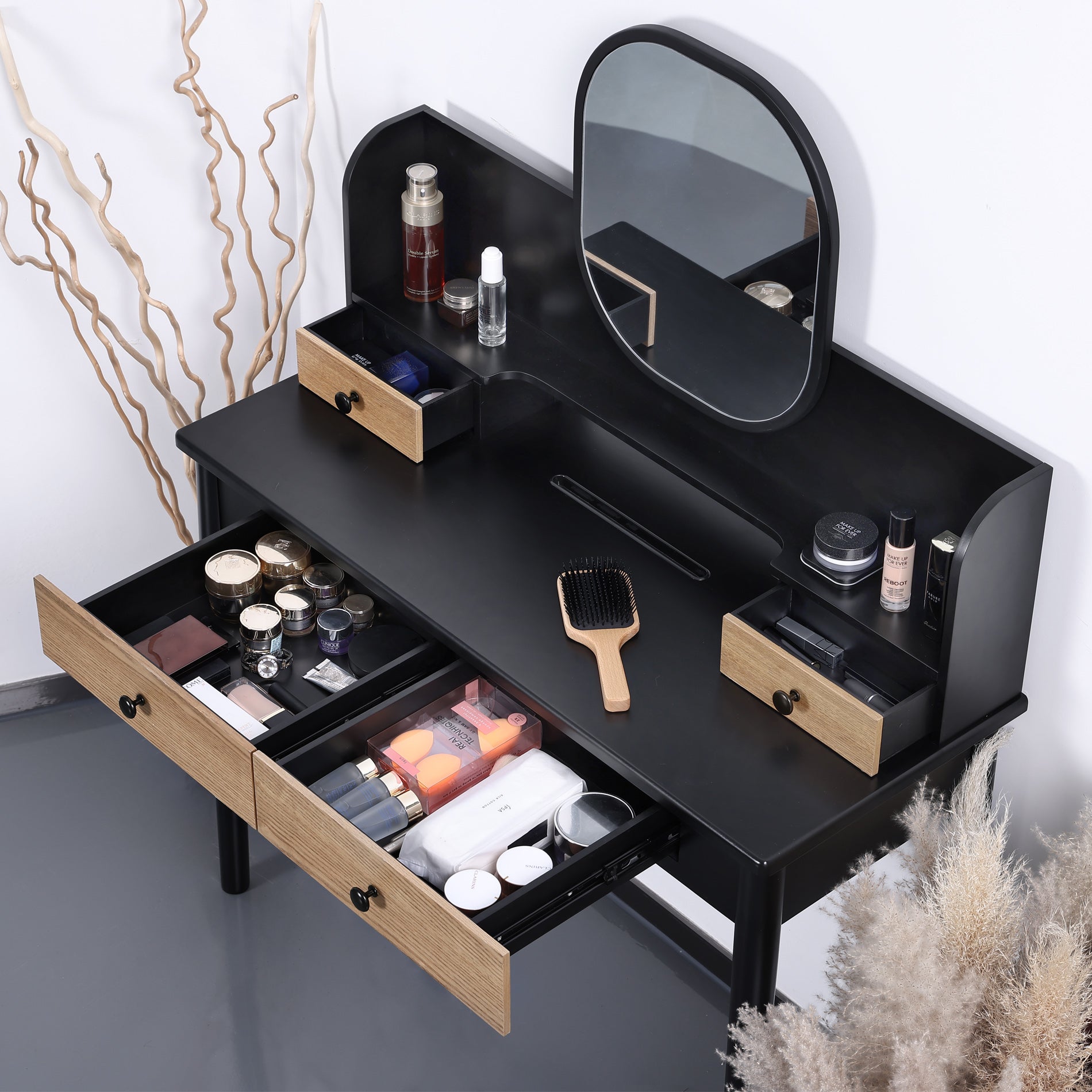 39" Makeup Vanity Table with Cushioned Stool Set Desktop Slot for Women Girls