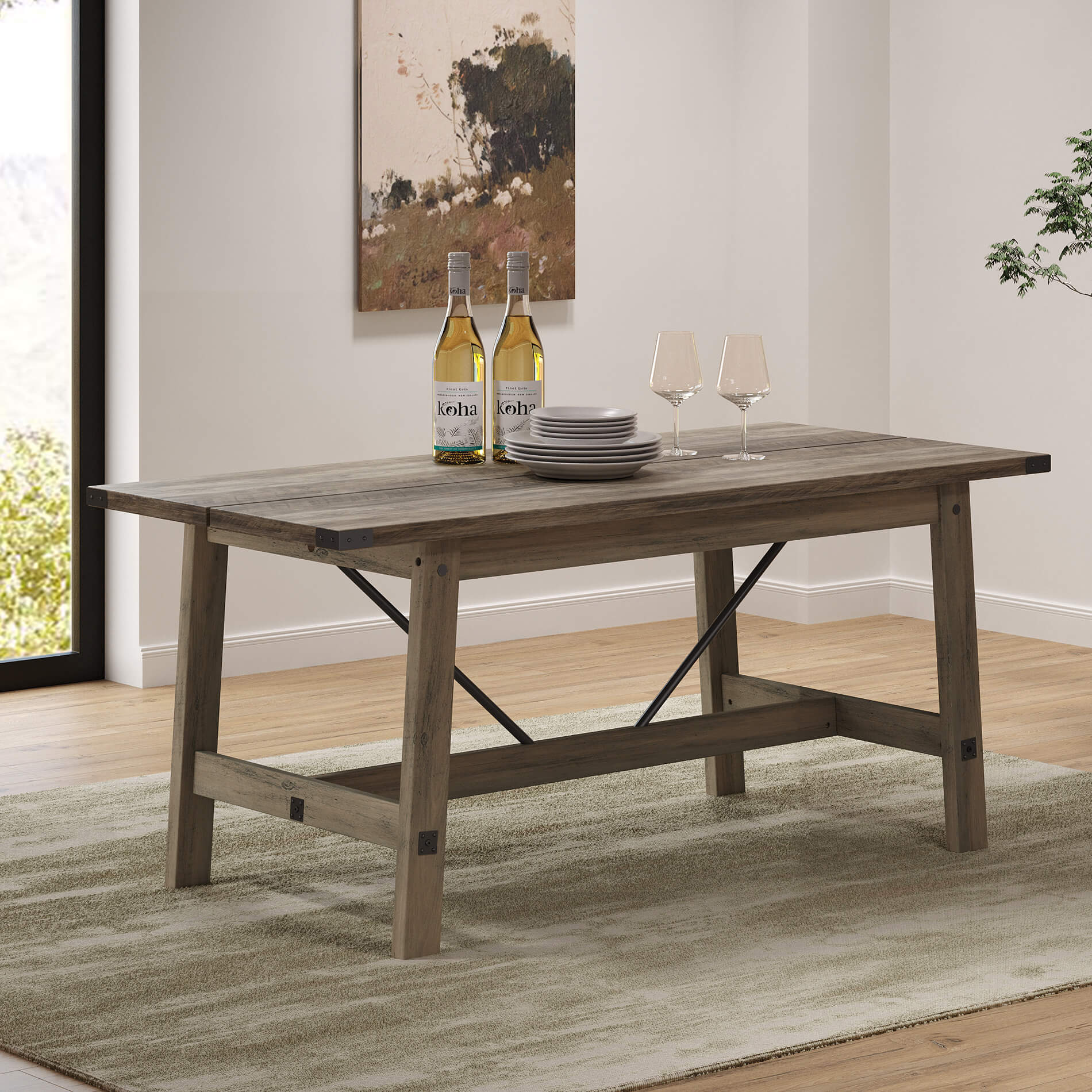 WAMPAT 67.7" Modern Wood Dining Room Table, Rustic Grey