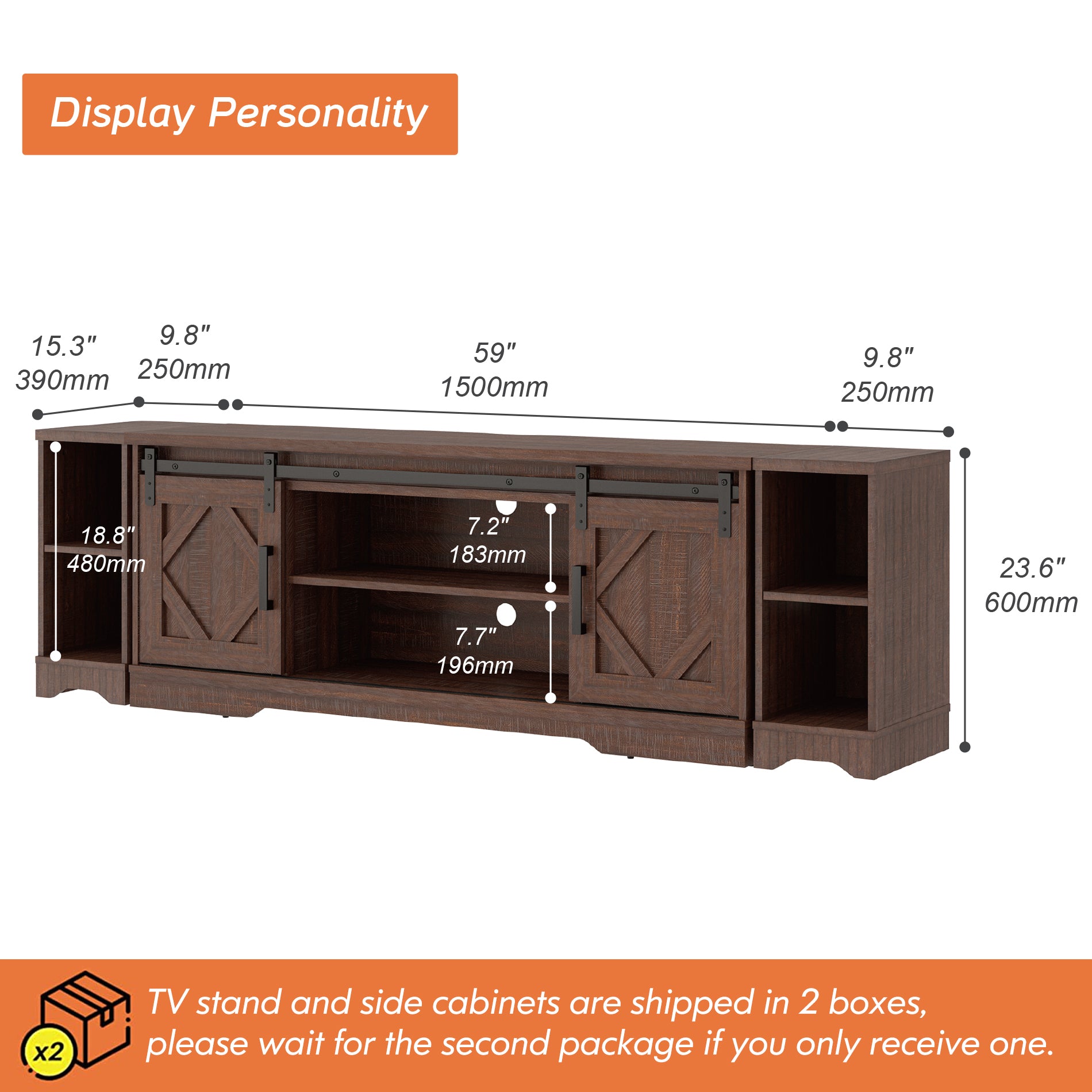 WAMPAT Modern Farmhouse TV Stand for up to 85" TVs Wood Entertainment Center with Open Storage for Living Room, Rustic Brown