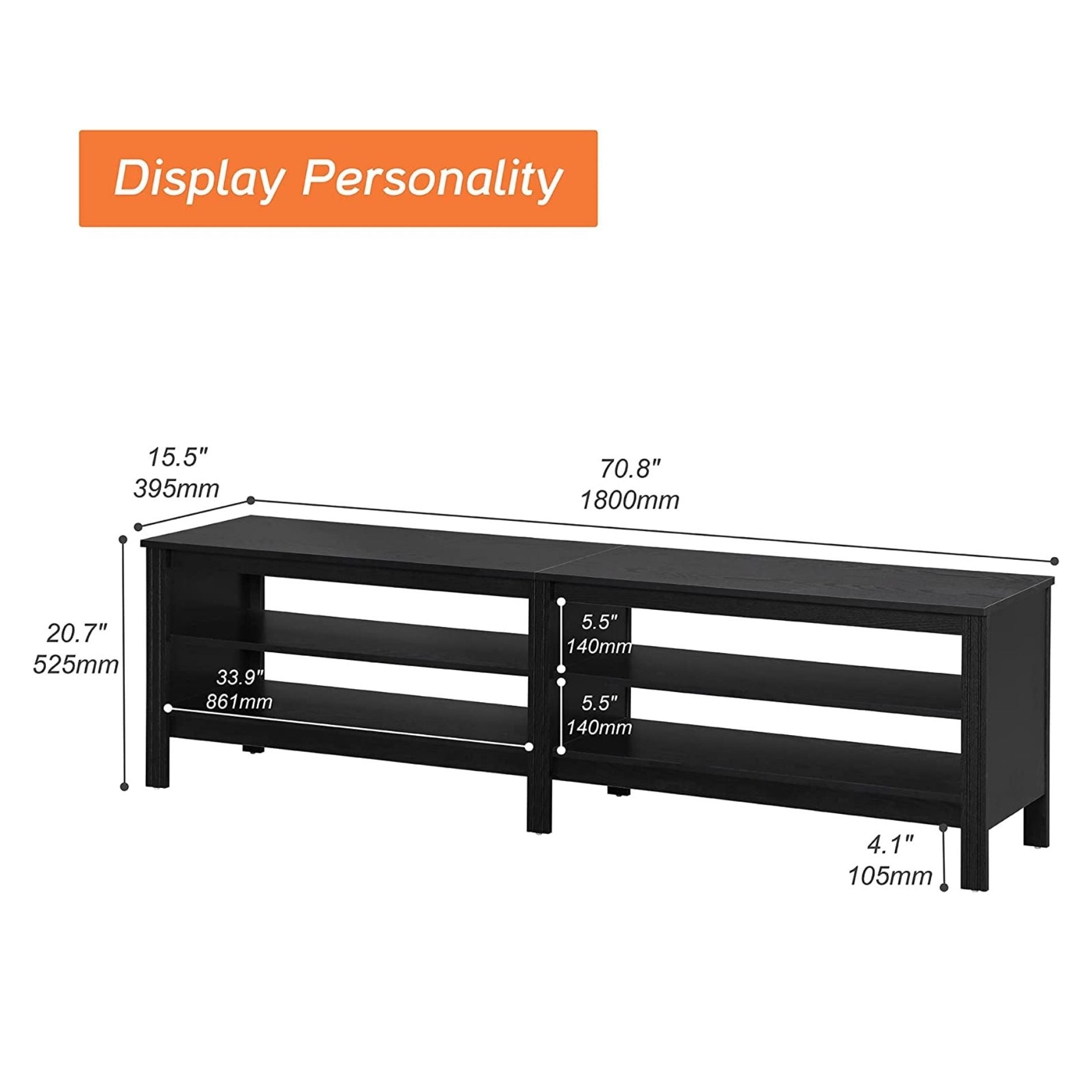 WAMPAT 70" TV Stand for 75 Inch TV Entertainment Center, Black Wood TV Console Media Table with 4 Cubby Storage