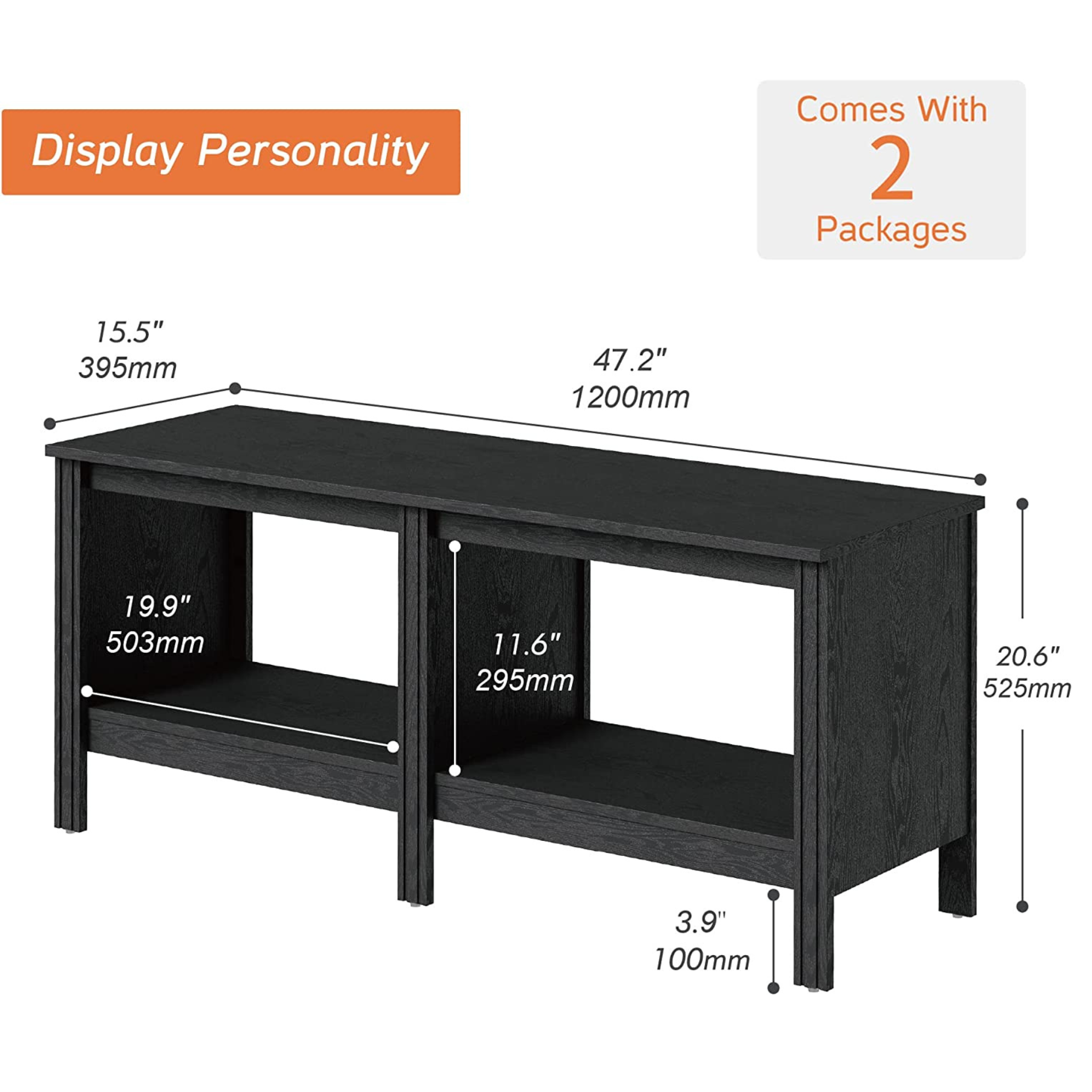 WAMPAT 47.2" Classic TV Stand for 55 Inch TV Entertainment Center, Wood TV Console Media Table with 2 Cubby Storage for Living Room Bedroom, Black