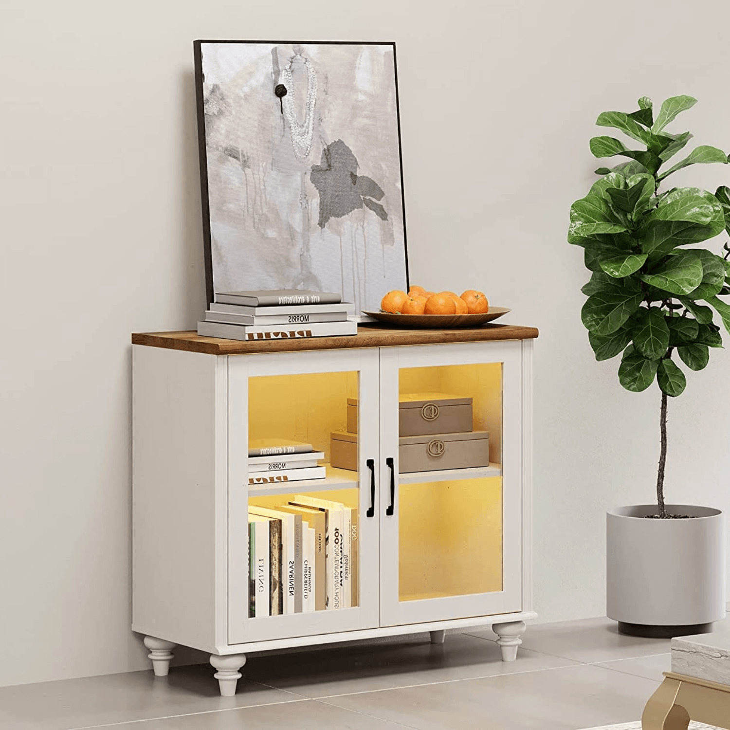 WAMPAT 68" LED Kitchen Buffet Cabinet with Storage Cabinet & 3 Drawers, Accent Sideboard Cupboard with Adjustable Shelf, White