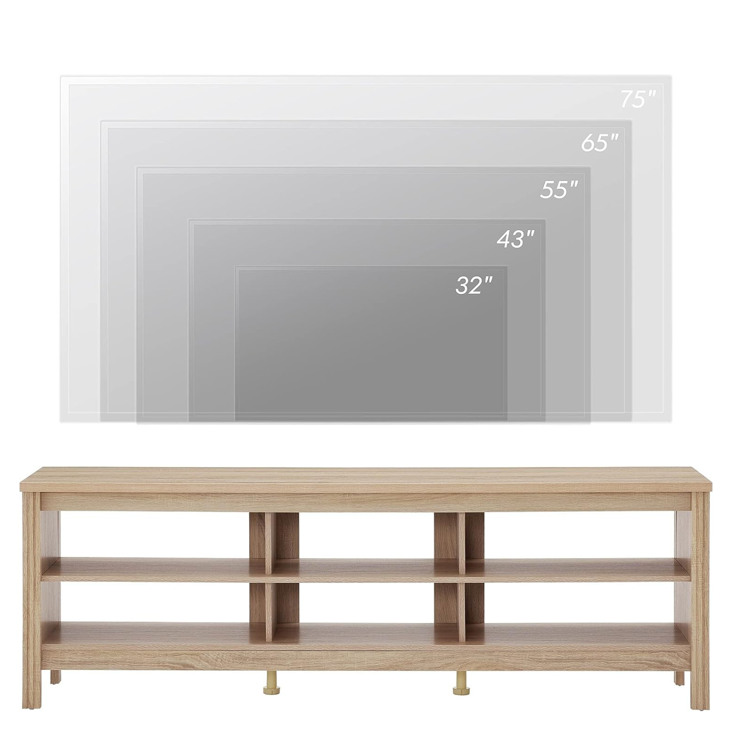 WAMPAT 70" TV Stand for 75 inch TV Entertainment Center, Wood TV Console Media Table for Living Room Bedroom, White Oak