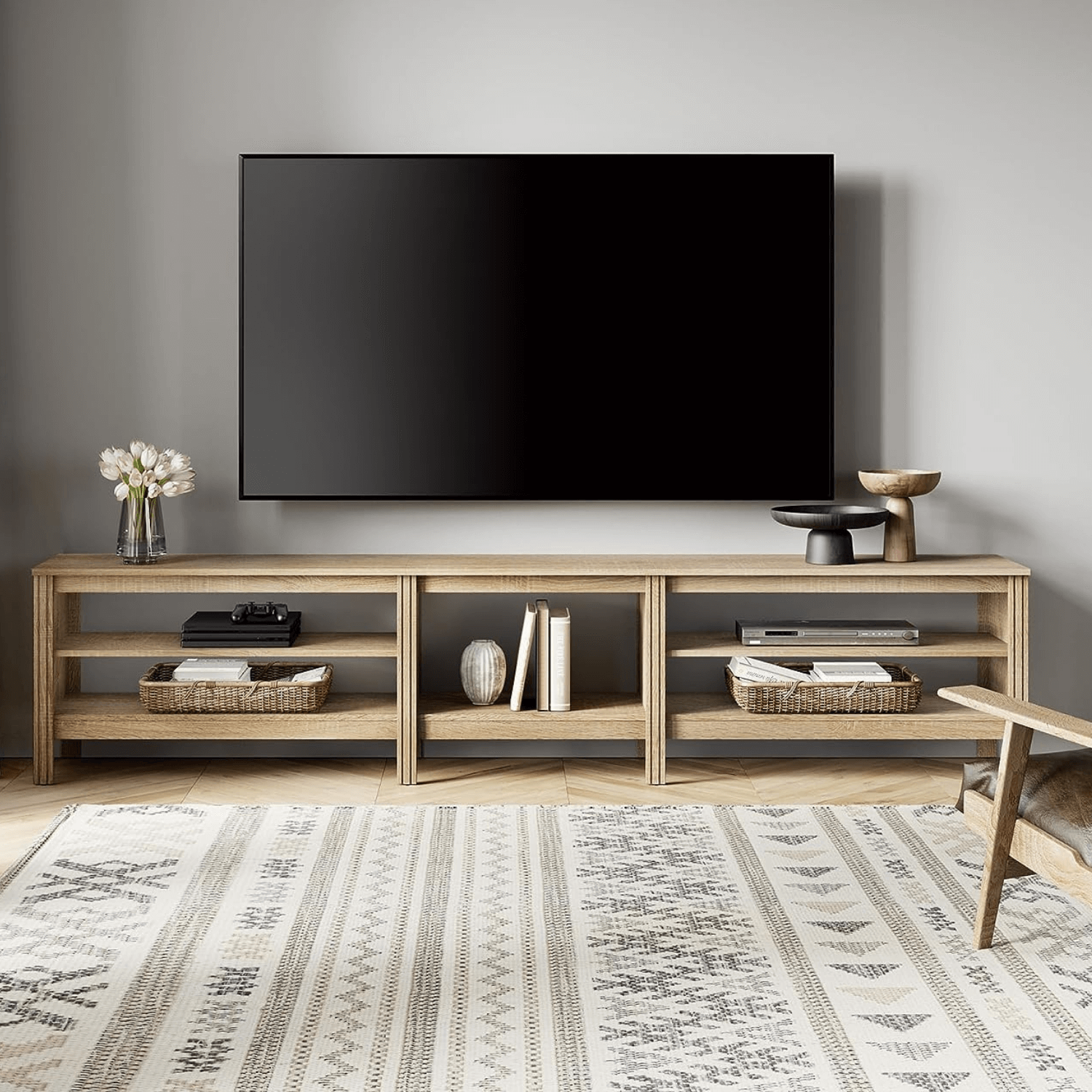WAMPAT TV Stand for 85 Inch TV, Wood Entertainment Center for 80 90 100 inch TV Console Table for Living Room Bedroom, Oak
