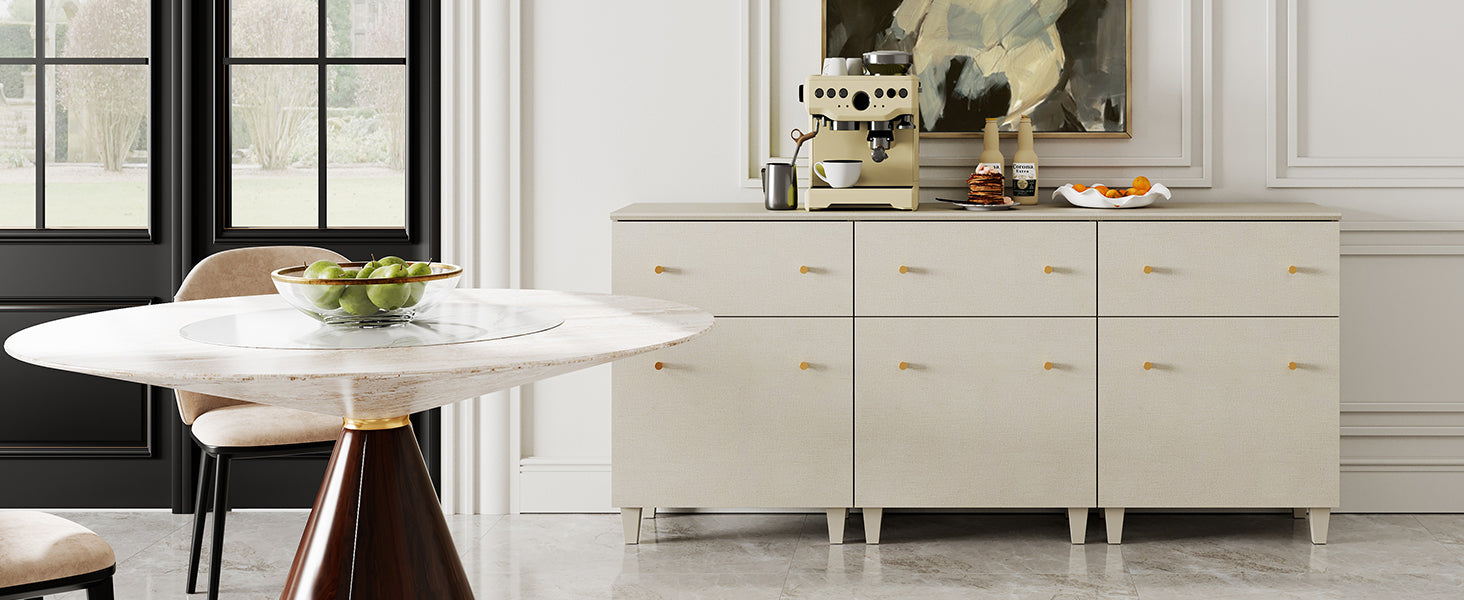 WAMPAT Set of 3 Storage Cabinets, Kitchen Sideboards with Drawers and
