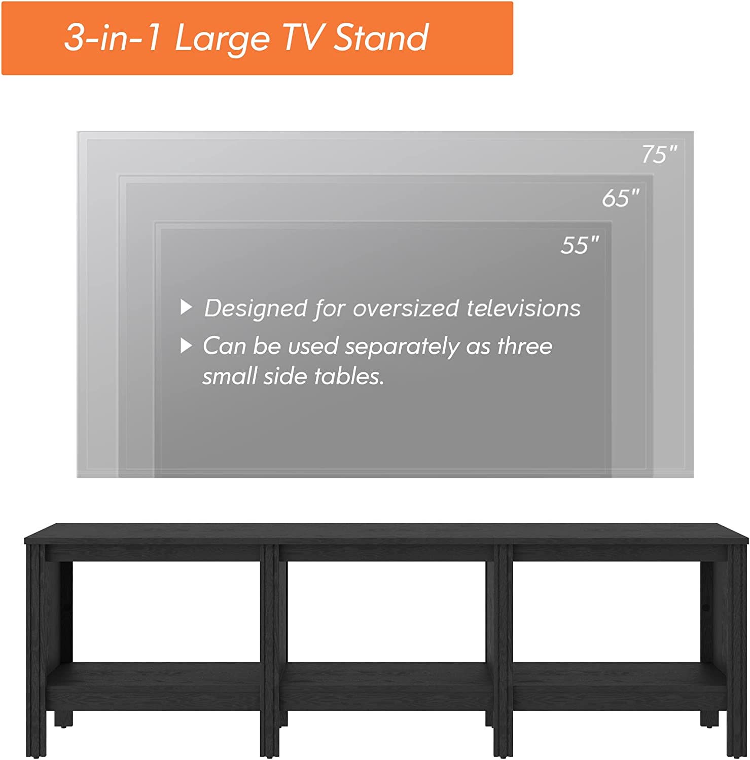 WAMPAT 70.8" Farmhouse TV Stand for 75 Inch TV, Wood Entertainment Center for 70 65 55 inch TV, Black