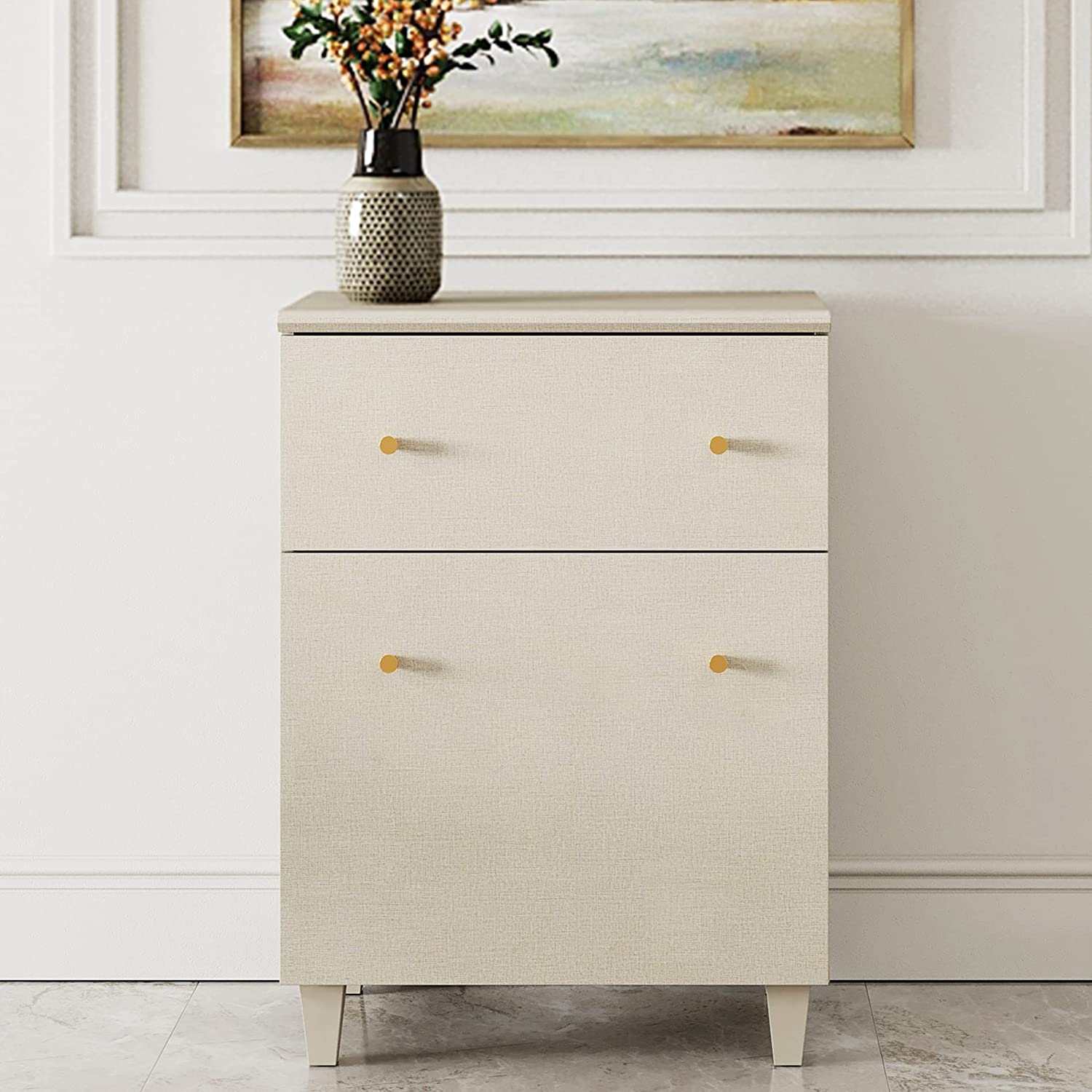 WAMPAT 32.4" H Storage Cabinet for Living Room,  Freestanding Wood Accent Cabinets for Dining Room, Entryway, Beige Fabric Texture Finish
