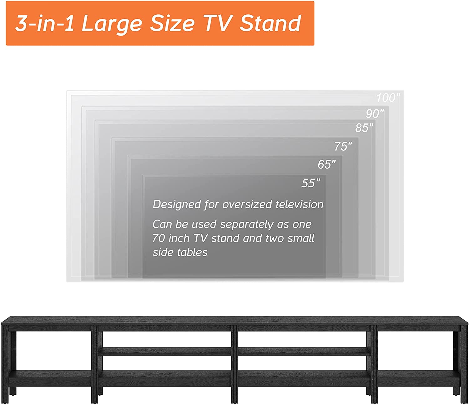 WAMPAT 118" Farmhouse TV Stand for 85 Inch TV, Black Wood Entertainment Center for 80 85 90 100 inch TV
