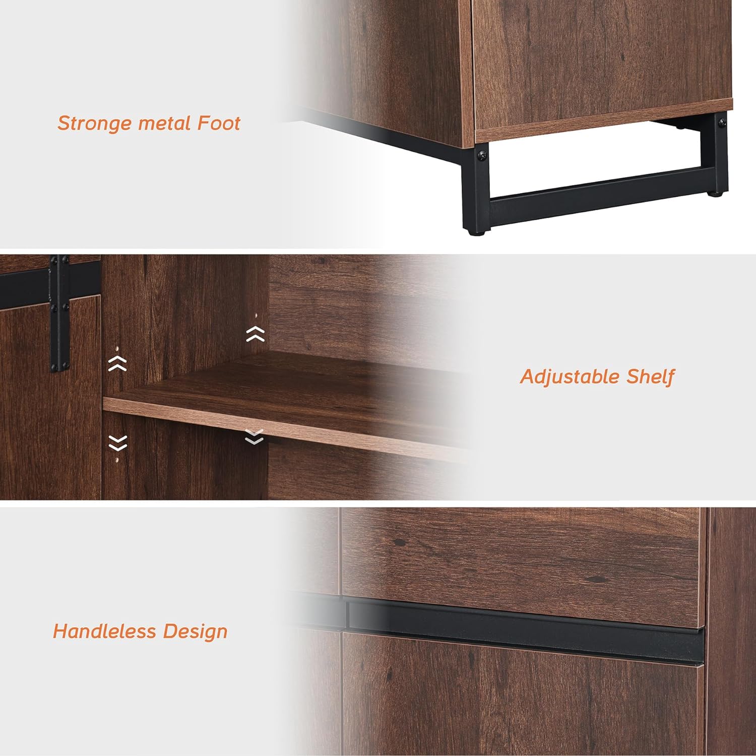 WAMPAT Storage Cabinet, Modern Sideboard with Adjustable Shelf & Metal Base, Coffee Bar Cabinet for Living Room, Brown