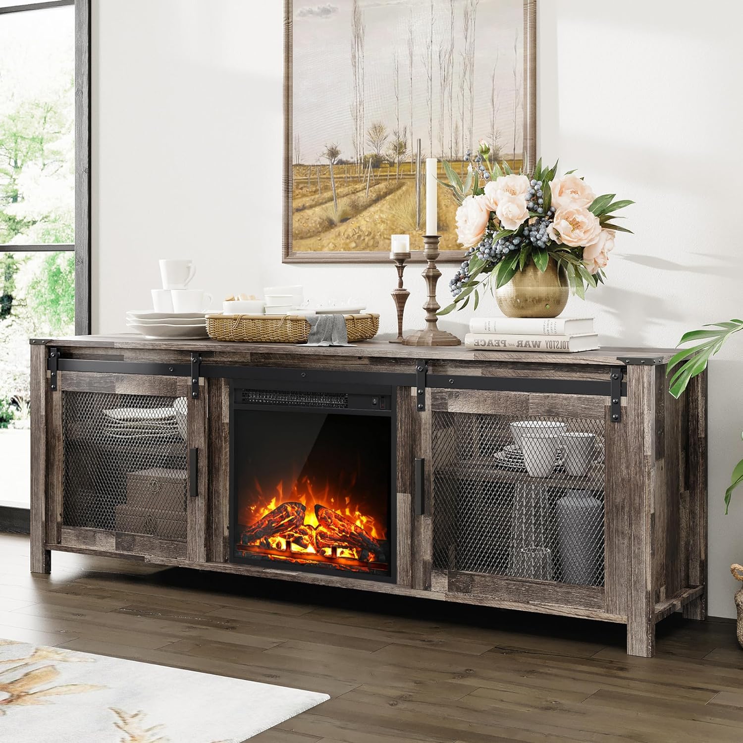 Industrial fireplace tv deals stand