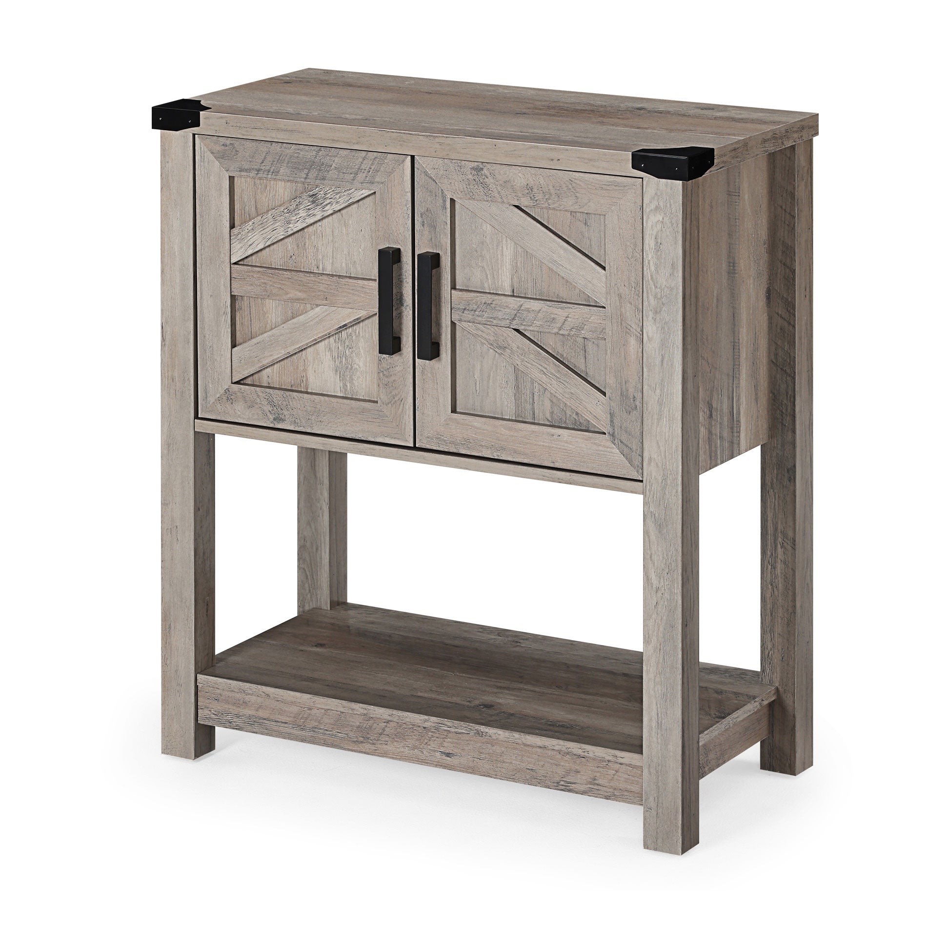 WAMPAT 16" Modern Farmhouse Buffet Cabinet, Wood Sideboard with Cabinet & Open Storage, Blue LED Light, Wash Grey