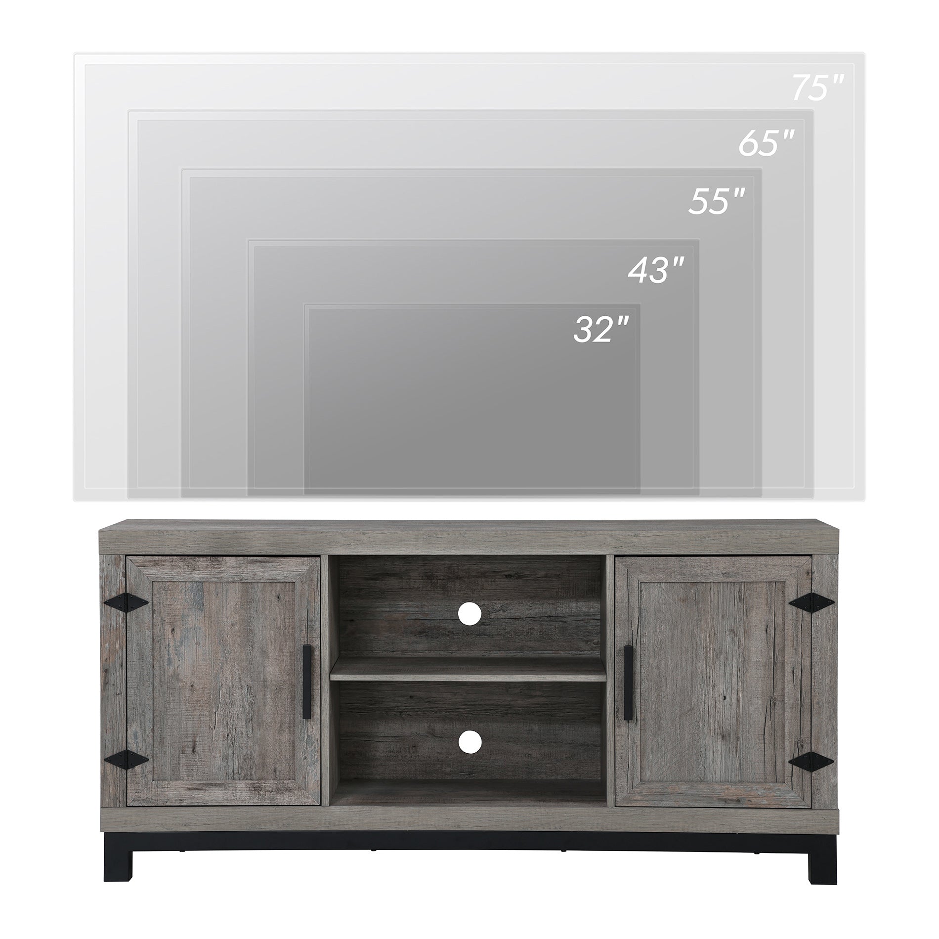 WAMPAT 58" Modern Farmhouse Barn Door TV Stand with LED Light for 32-65 Inch TV, Grey