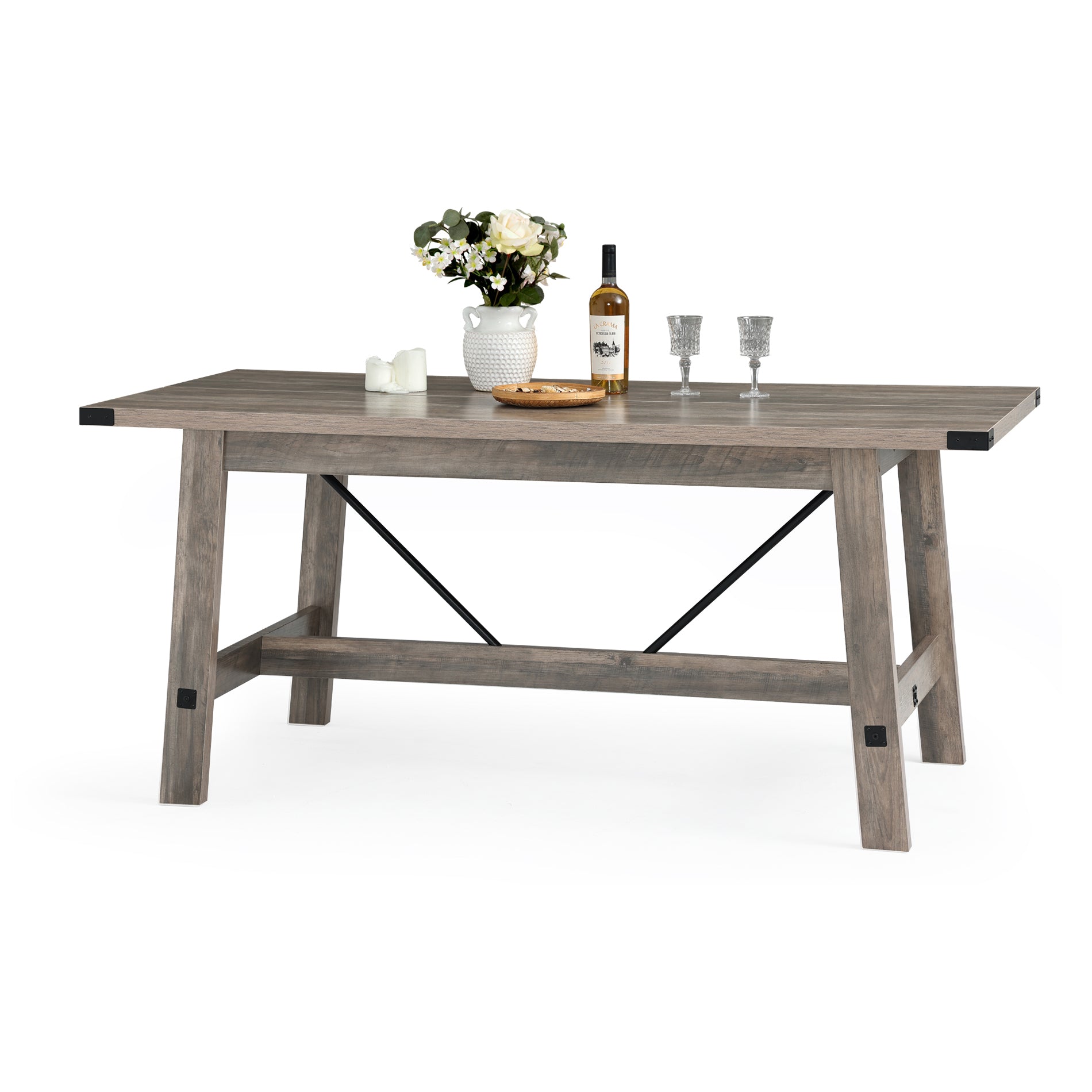 WAMPAT 67.7"  6 Person Modern Wood Dining Room Table, Rustic Grey