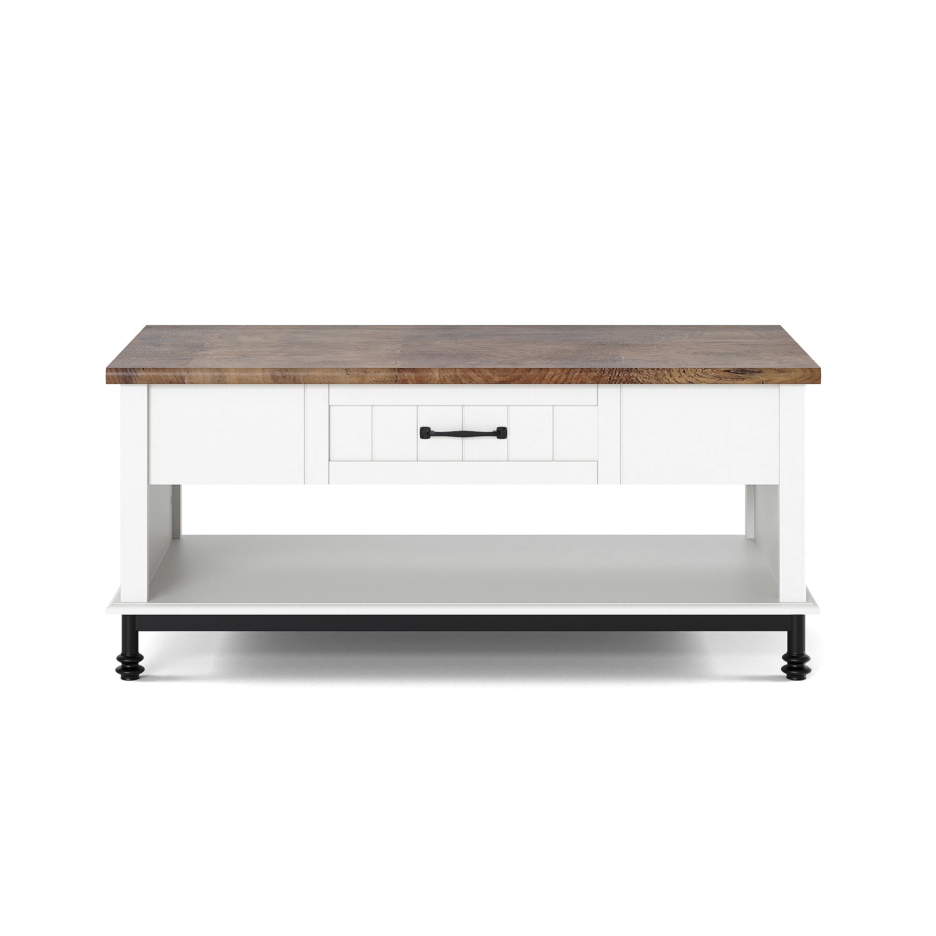 WAMPAT 42" Farmhouse Coffee Table with 1 Drawer & Open Storage Shelf for Living Room, Yellow LED Light, White