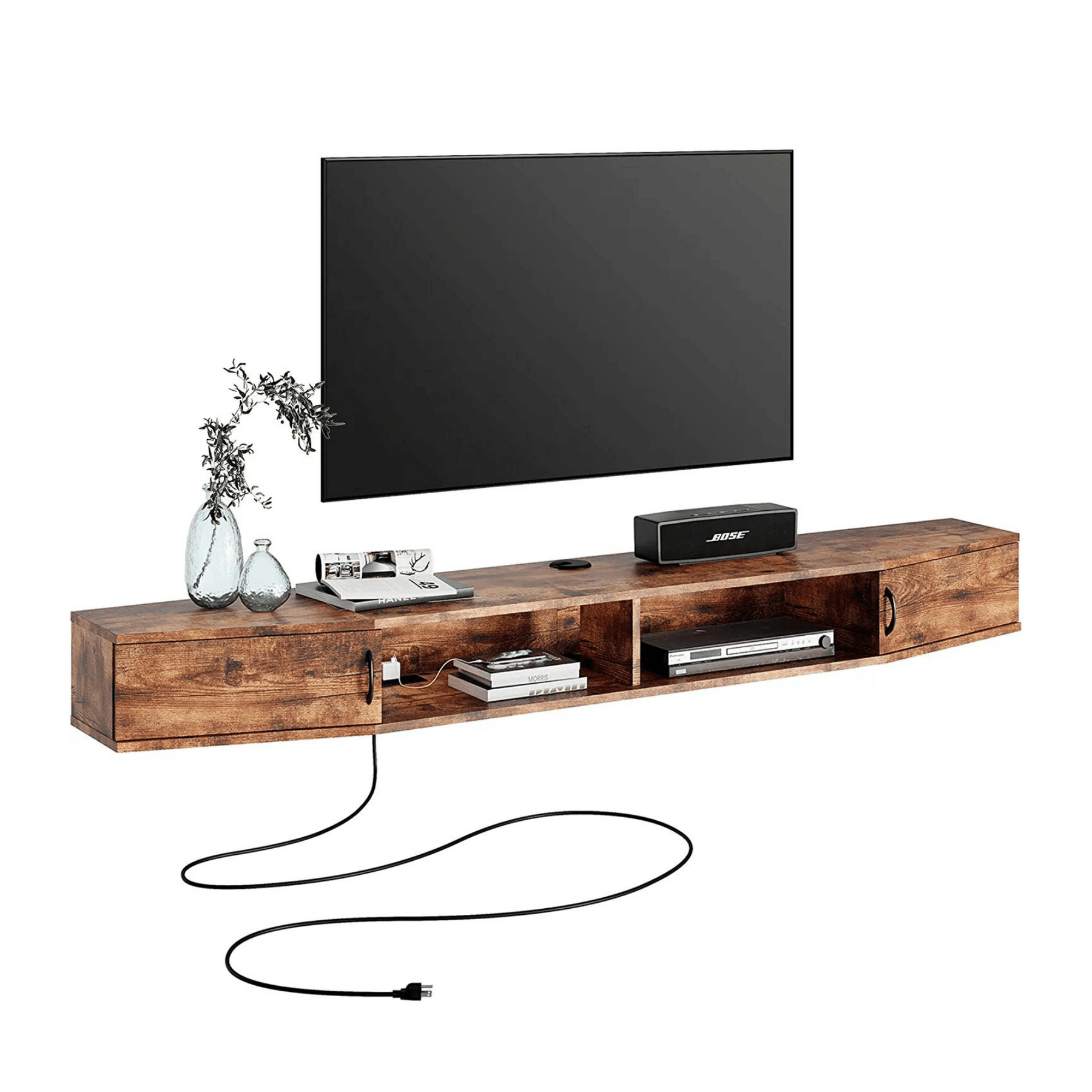 WAMPAT 70" Floating TV Shelf with Power Outlet, Wall Mounted TV Stand