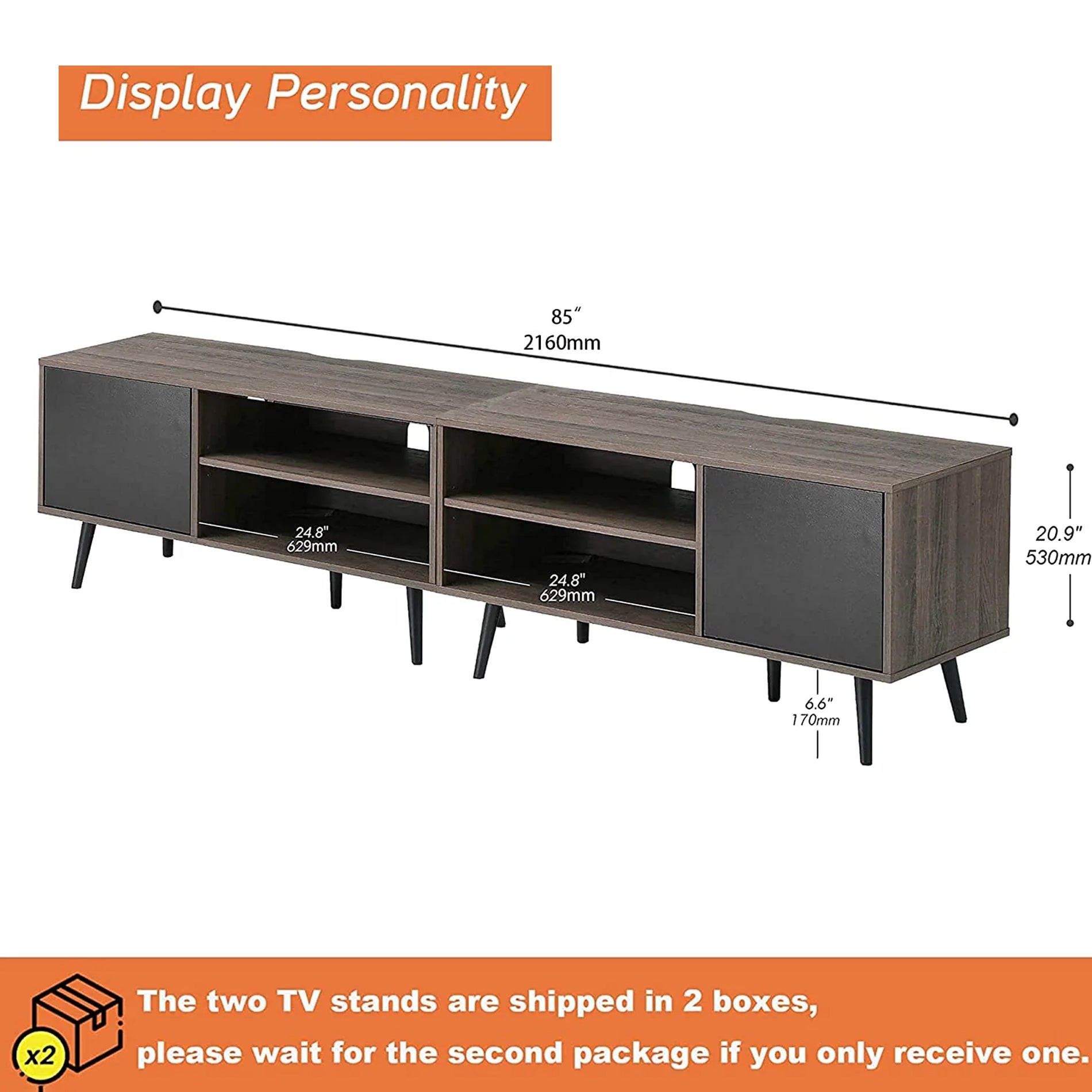 WAMPAT Mid Century Modern TV Stand for up to 85 inch 2 in 1 Entertainment Center TV Console with Storage Cabinets Media Console for Living Room