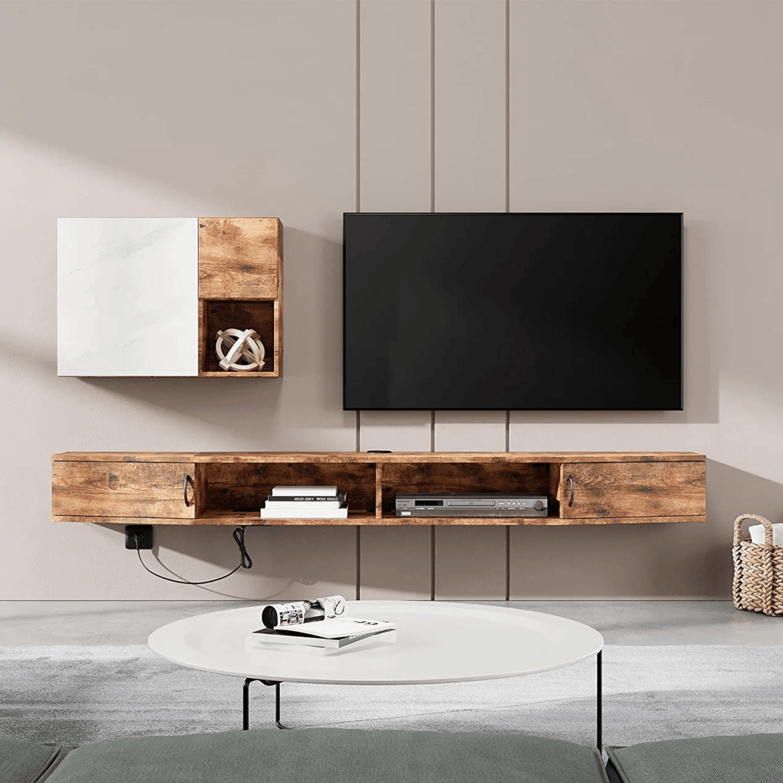 WAMPAT 70" Floating TV Shelf with Power Outlet, Wall Mounted TV Stand