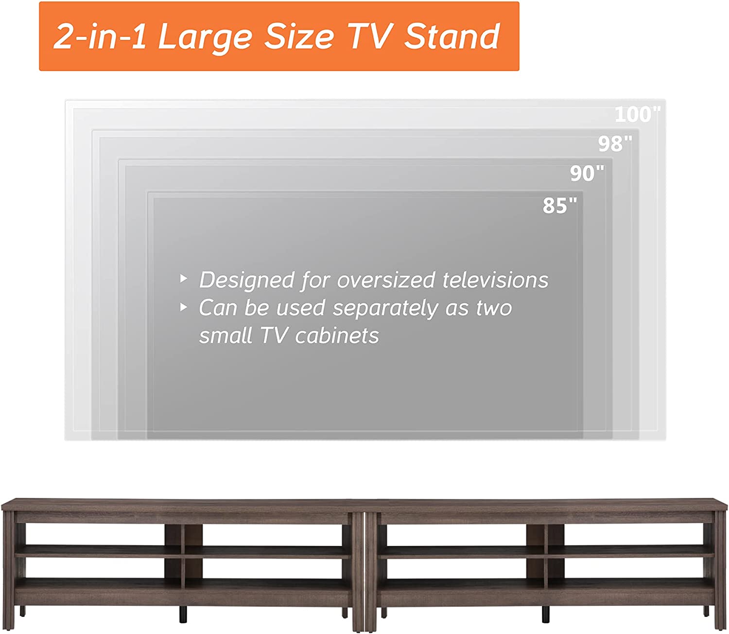WAMPAT 118" TV Stand for 80 85 90 100 Inch TV, Entertainment Center for Living Room Bedroom, Espresso