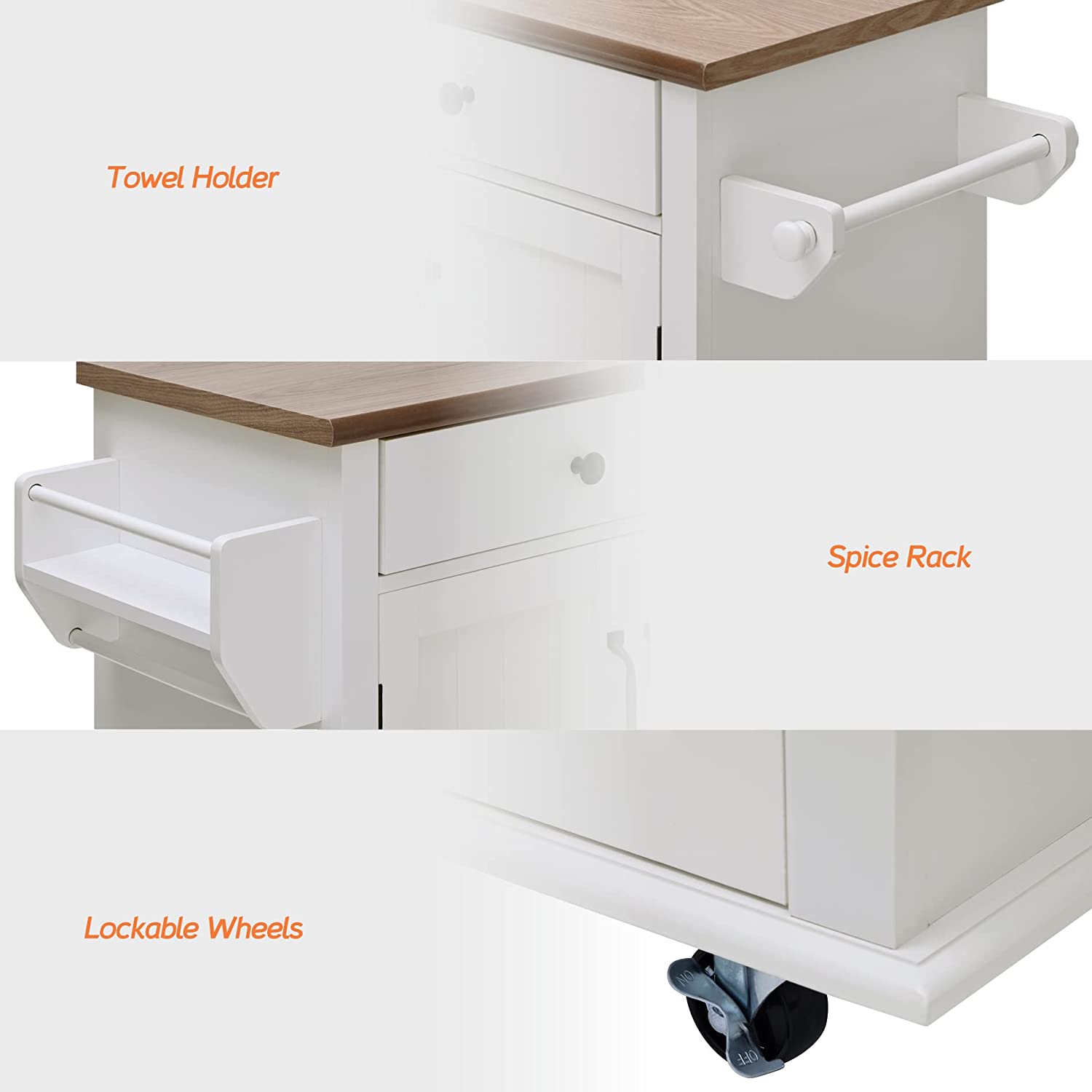 WAMPAT 49" Kitchen Island with Drawer & Storage Cabinet, White