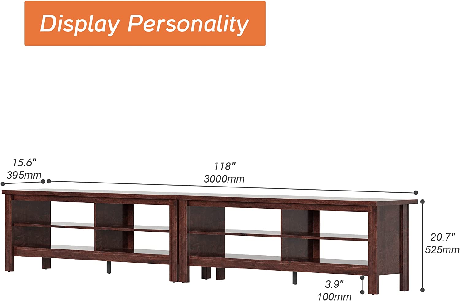WAMPAT 118" TV Stand for 80 85 90 100 Inch TV, Entertainment Center for Living Room Bedroom, Brown