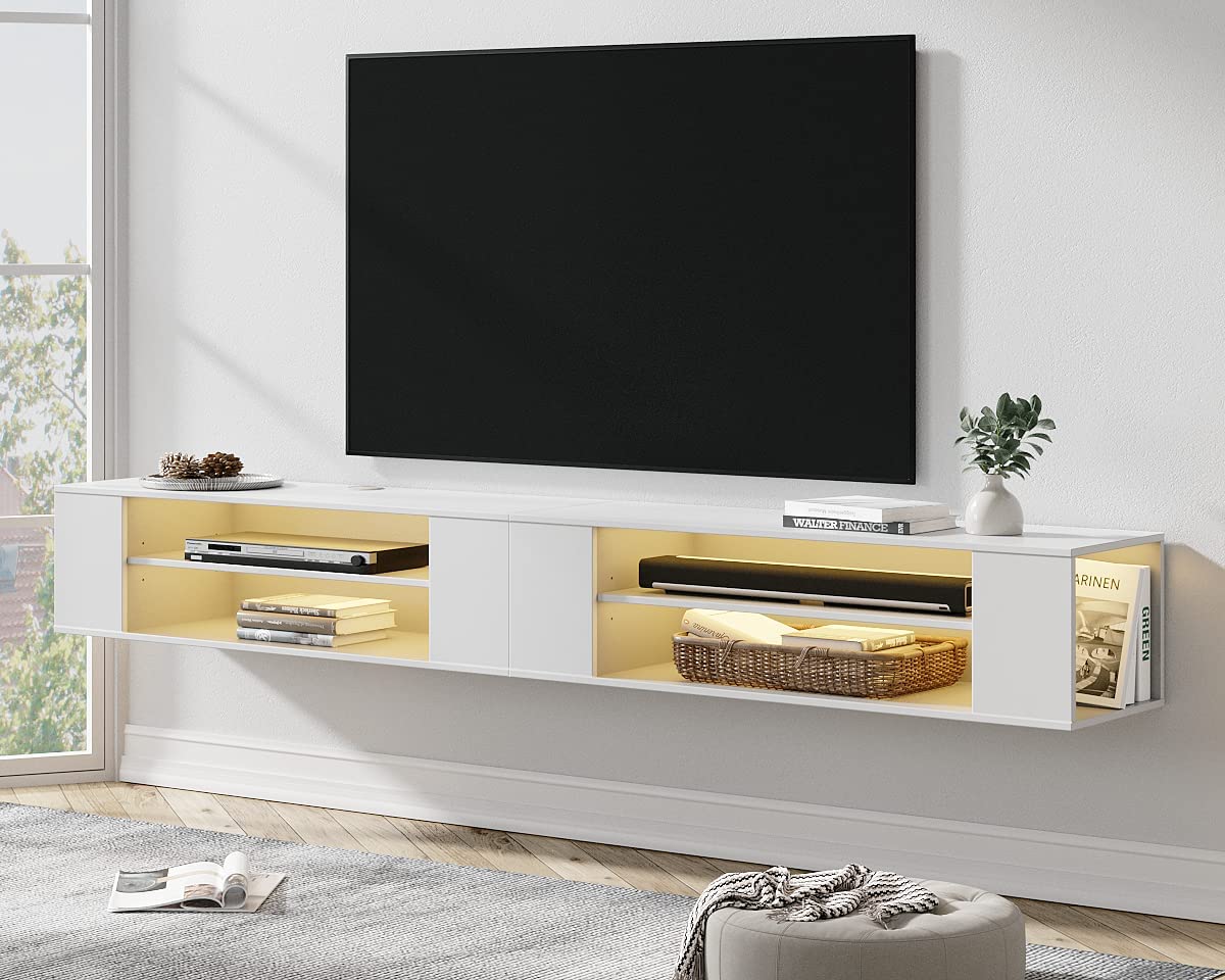 Hanging tv deals with floating shelf