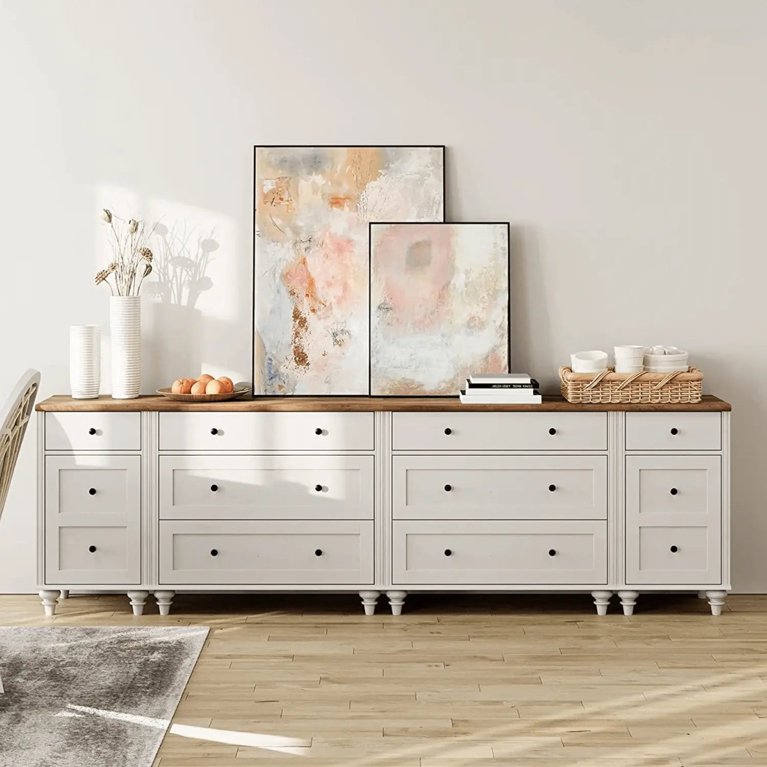 WAMPAT 34" Dresser for Bedroom with 3 Drawers, White Kids Dressers with Wide Chest of Drawers, Mid Century Modern Wooden Closet Storage Organizer, Small Dressers for Living Room, Nursery, Hallway