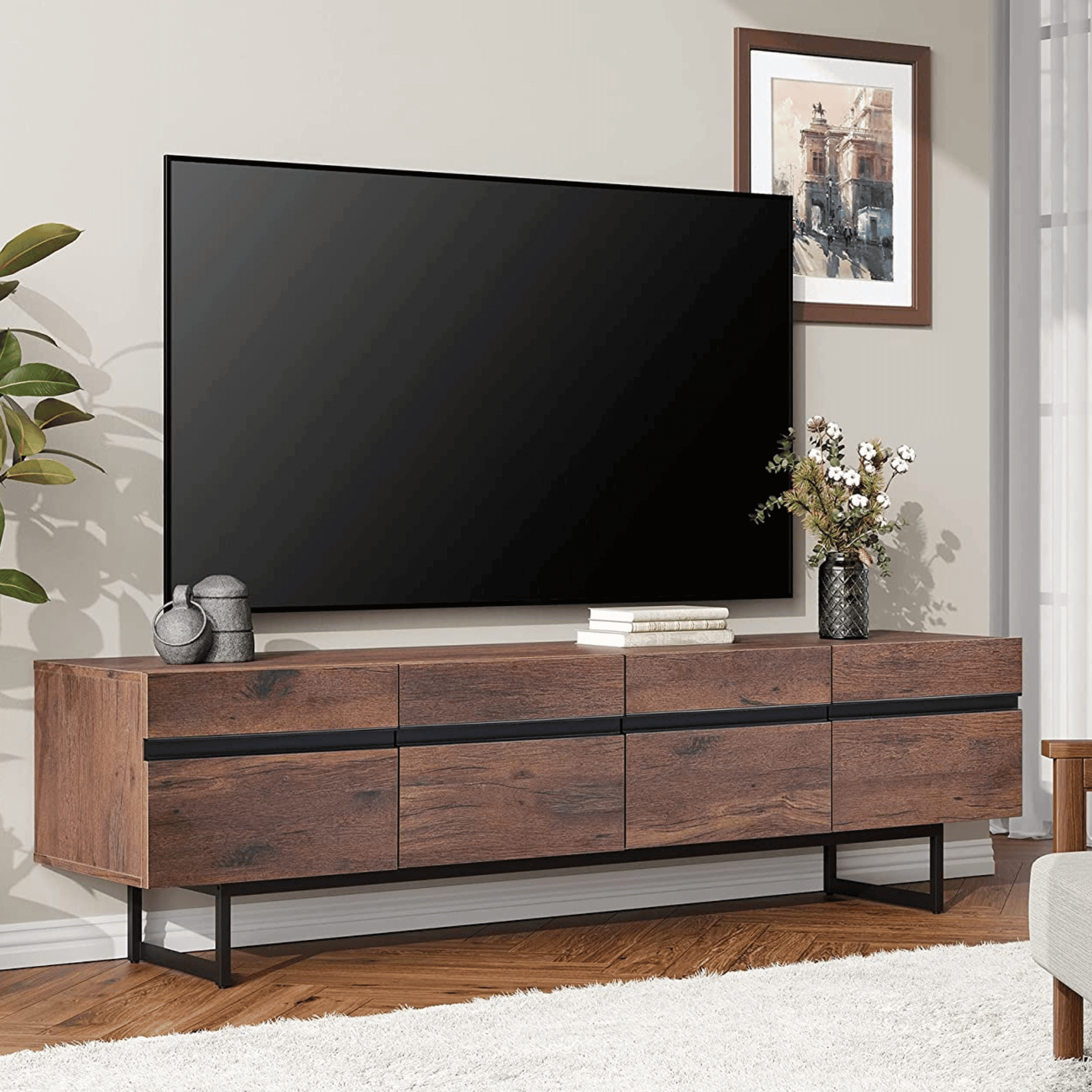 WAMPAT Modern TV Stand for up to 100 inch 2 in 1 Entertainment Center TV Console with Storage Cabinets Media Console for Living Room